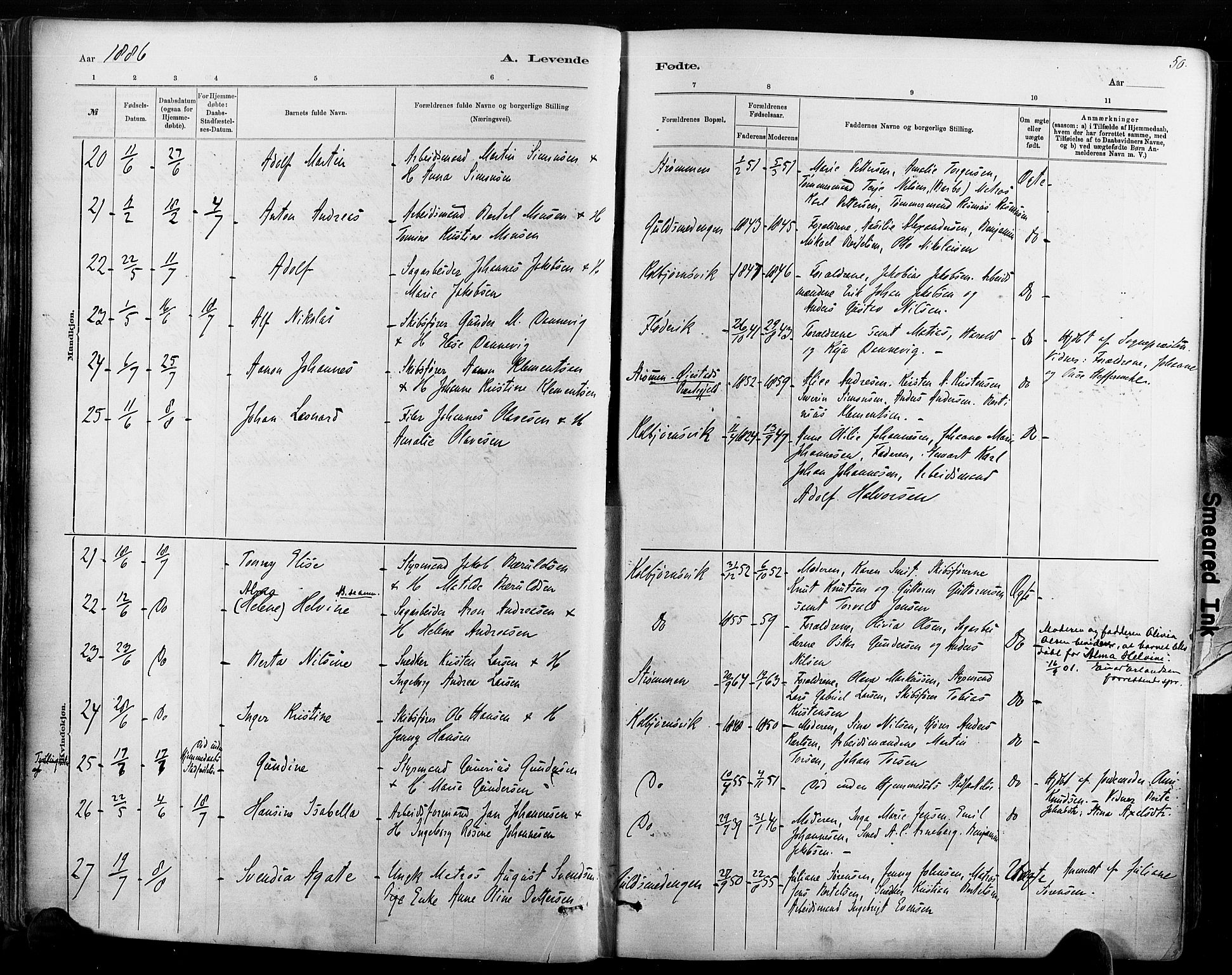 Hisøy sokneprestkontor, AV/SAK-1111-0020/F/Fa/L0003: Ministerialbok nr. A 3, 1881-1894, s. 50
