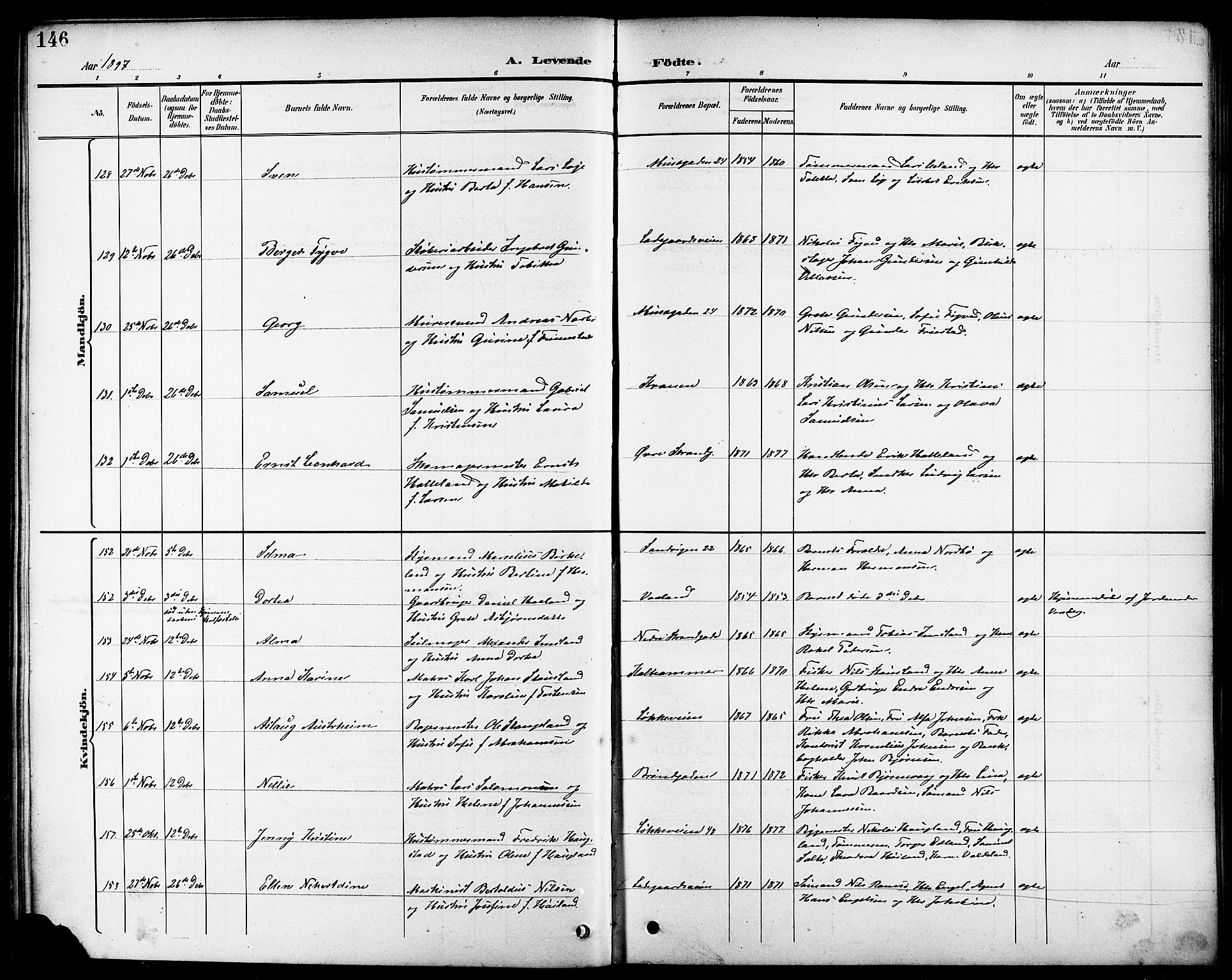 Domkirken sokneprestkontor, AV/SAST-A-101812/001/30/30BB/L0016: Klokkerbok nr. B 16, 1891-1902, s. 146