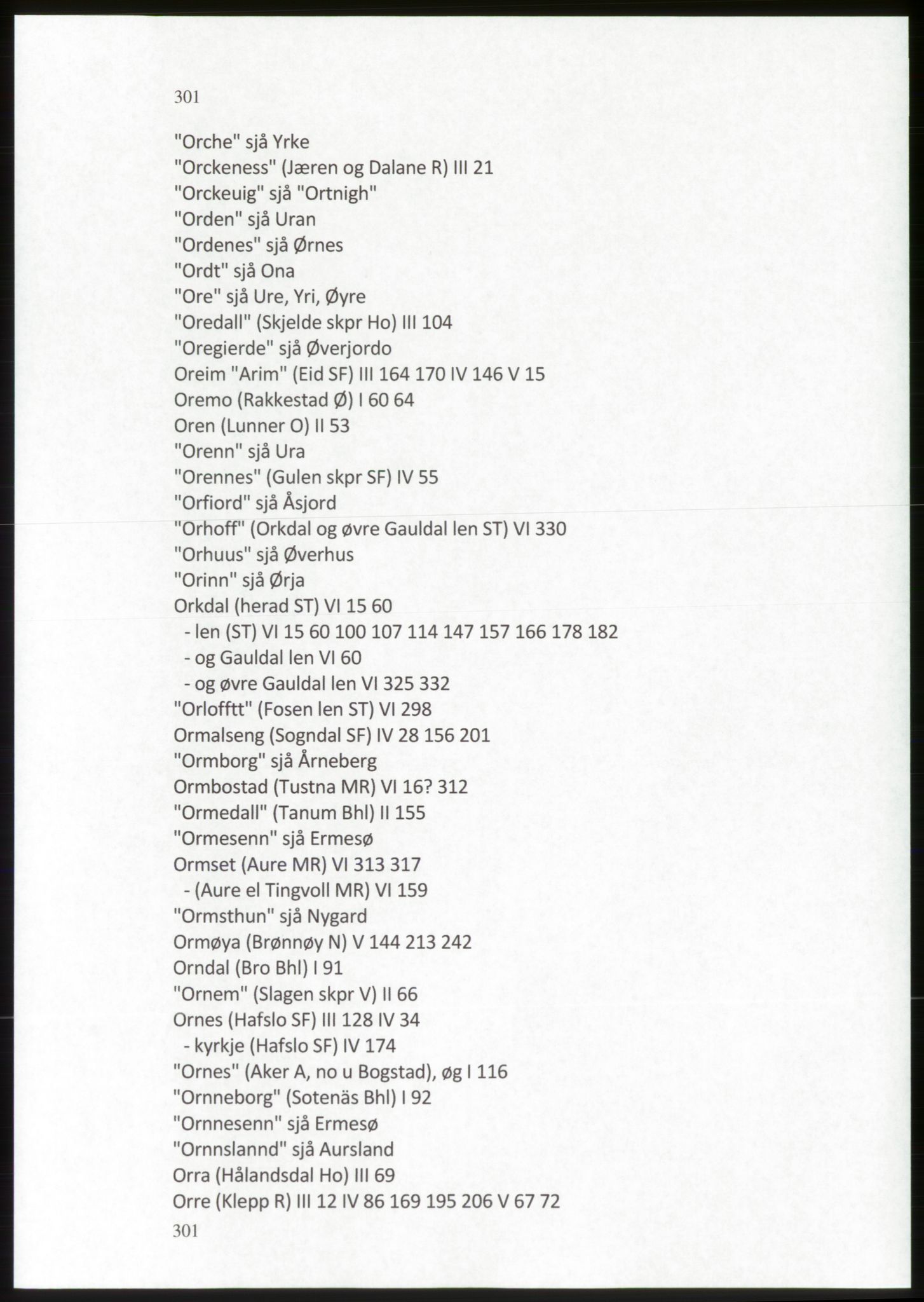 Publikasjoner utgitt av Arkivverket, PUBL/PUBL-001/C/0009: Stedsnavnregister, 1548-1567, s. 301