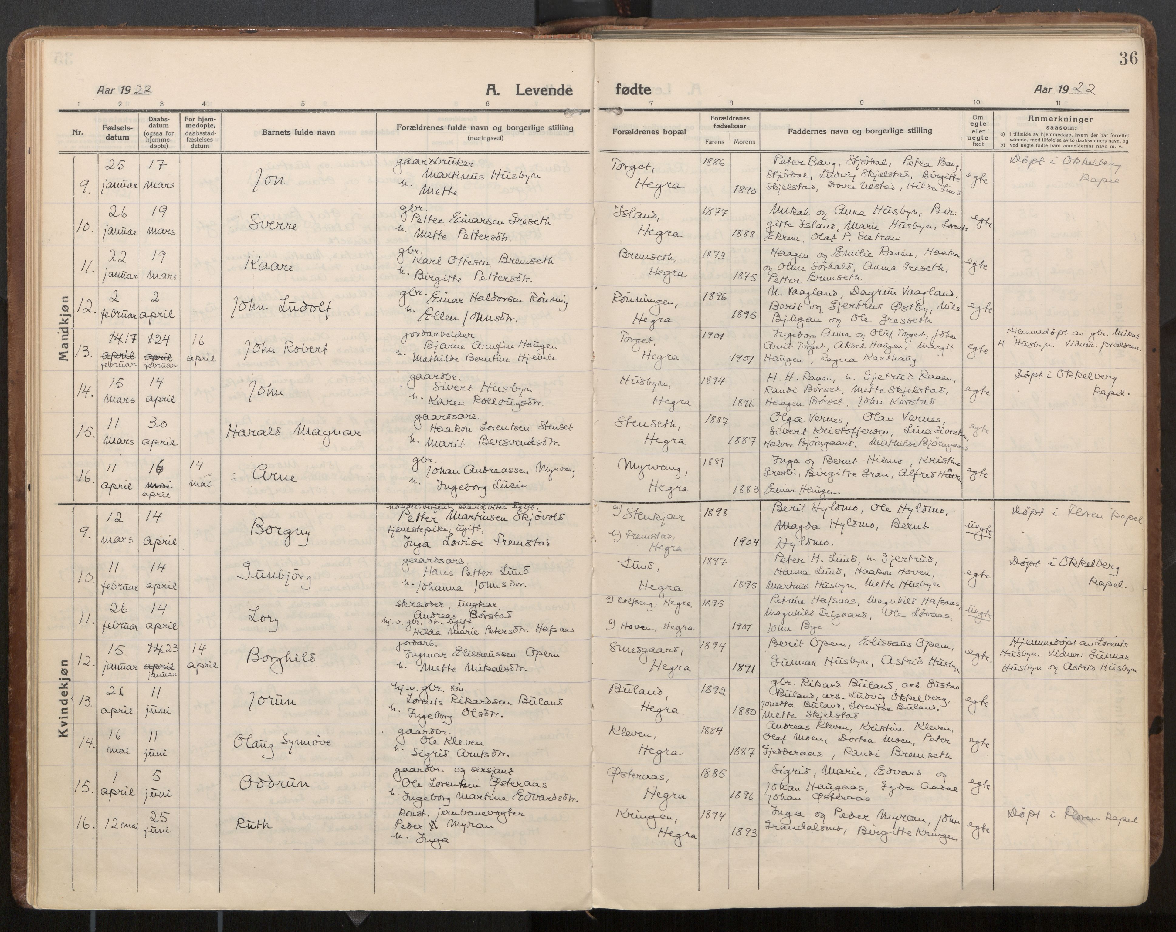 Ministerialprotokoller, klokkerbøker og fødselsregistre - Nord-Trøndelag, AV/SAT-A-1458/703/L0037: Ministerialbok nr. 703A10, 1915-1932, s. 36