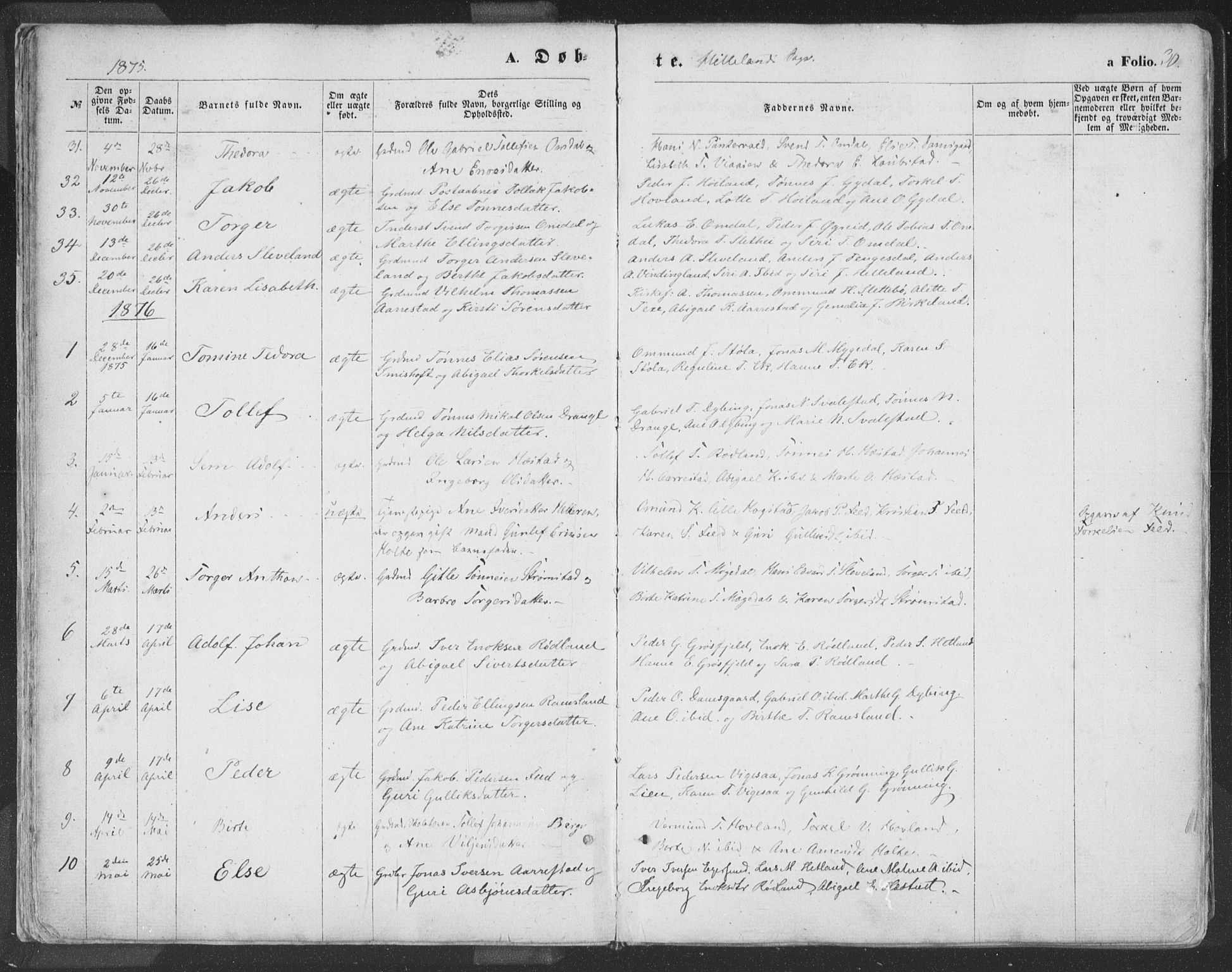 Helleland sokneprestkontor, SAST/A-101810: Ministerialbok nr. A 7.1, 1863-1886, s. 30