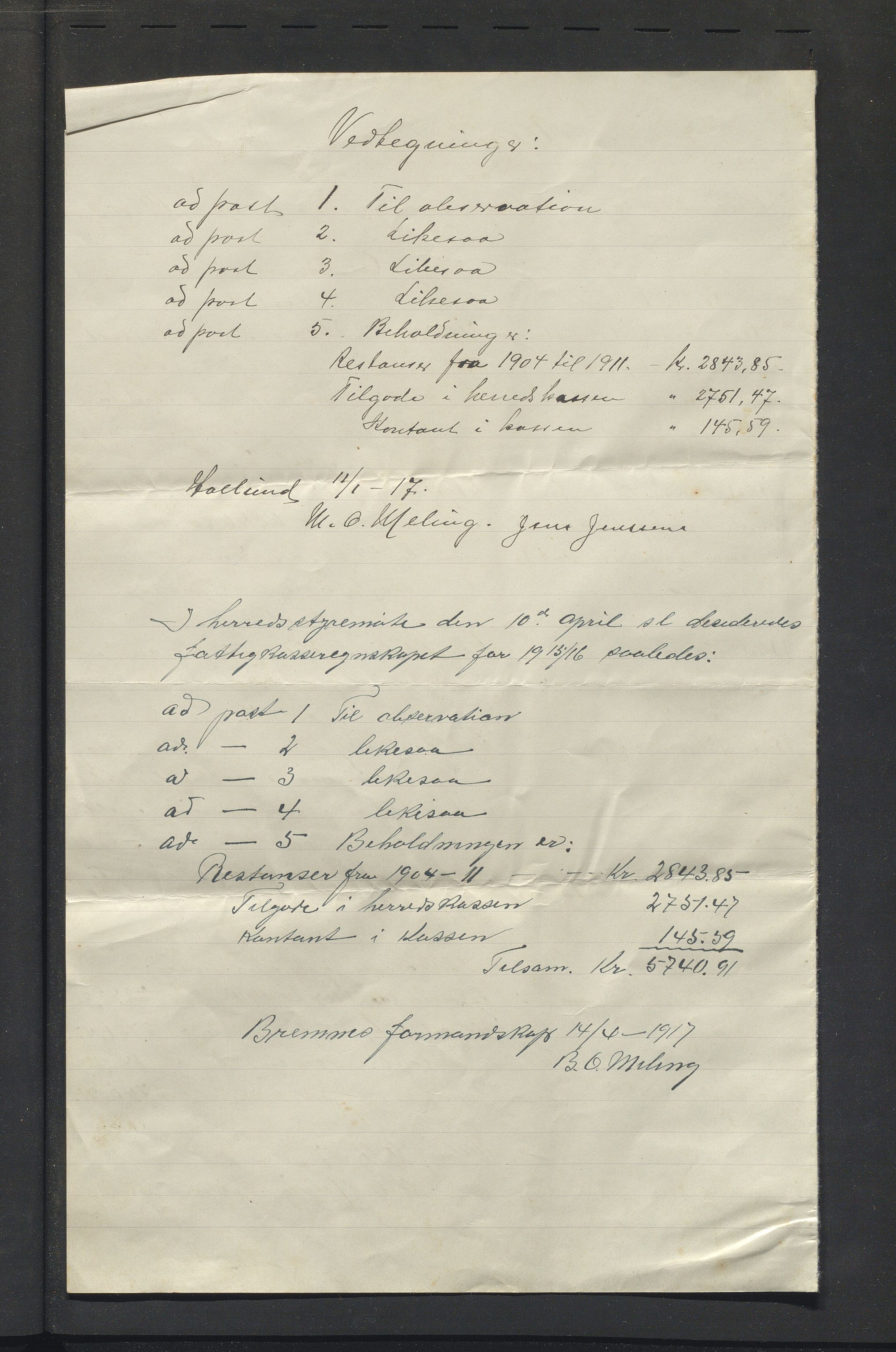 Bremnes kommune. Fattigkassen. Bremnes sokn / kommune, IKAH/1220-121.2/R/Ra/L0001/0008: Årsrekneskap / Årsrekneskap, 1915-1916