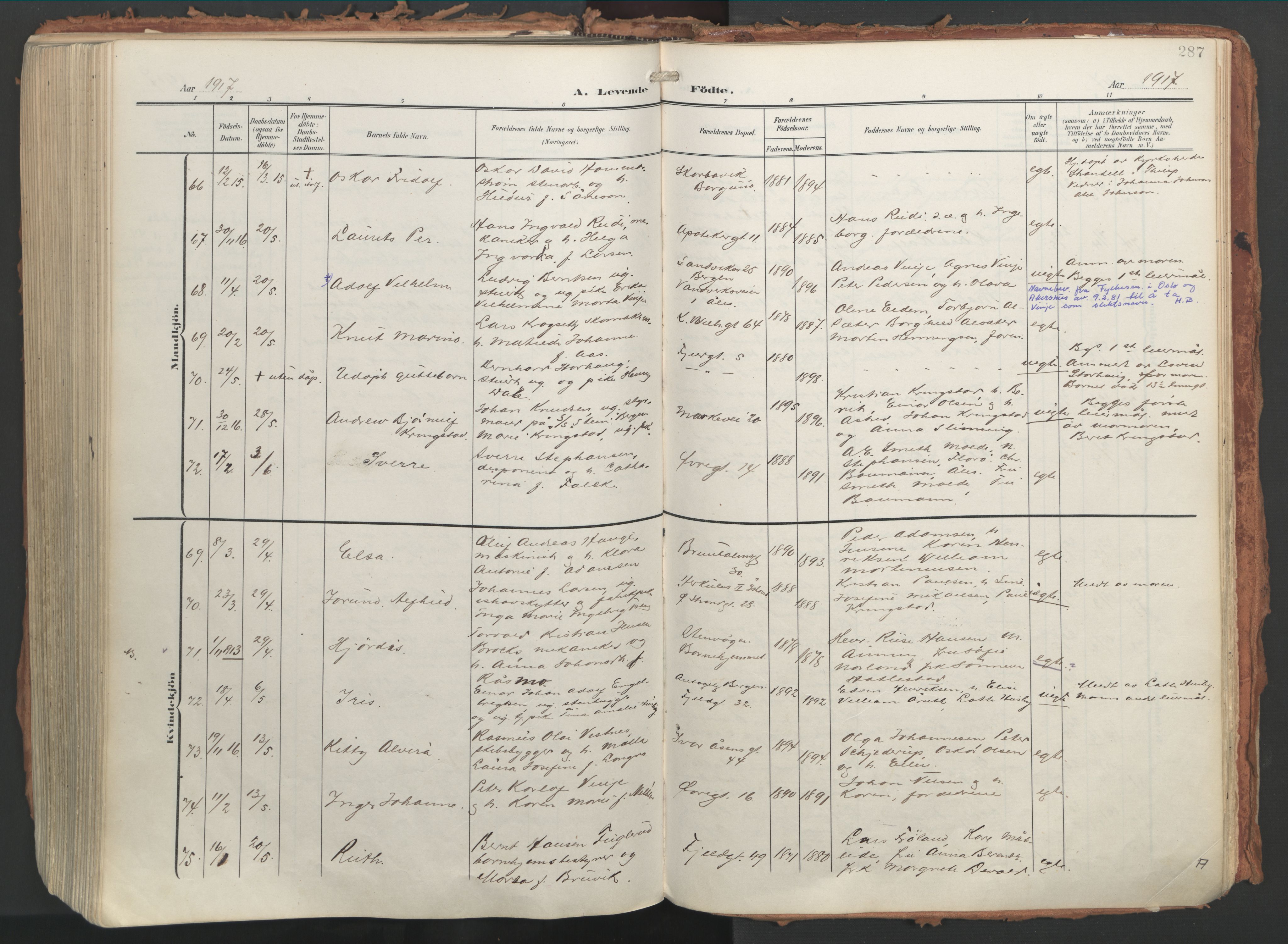 Ministerialprotokoller, klokkerbøker og fødselsregistre - Møre og Romsdal, AV/SAT-A-1454/529/L0460: Ministerialbok nr. 529A10, 1906-1917, s. 287