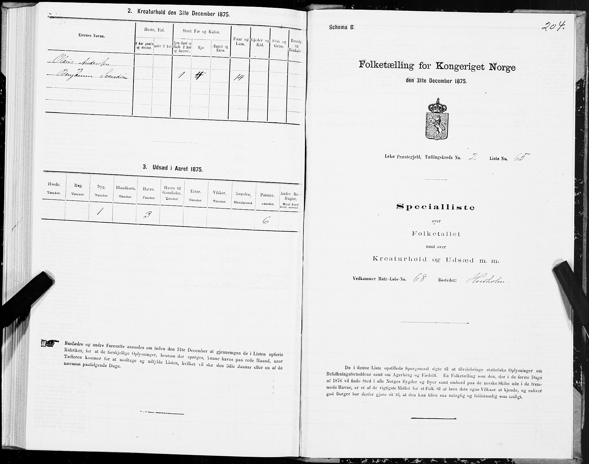 SAT, Folketelling 1875 for 1755P Leka prestegjeld, 1875, s. 1204