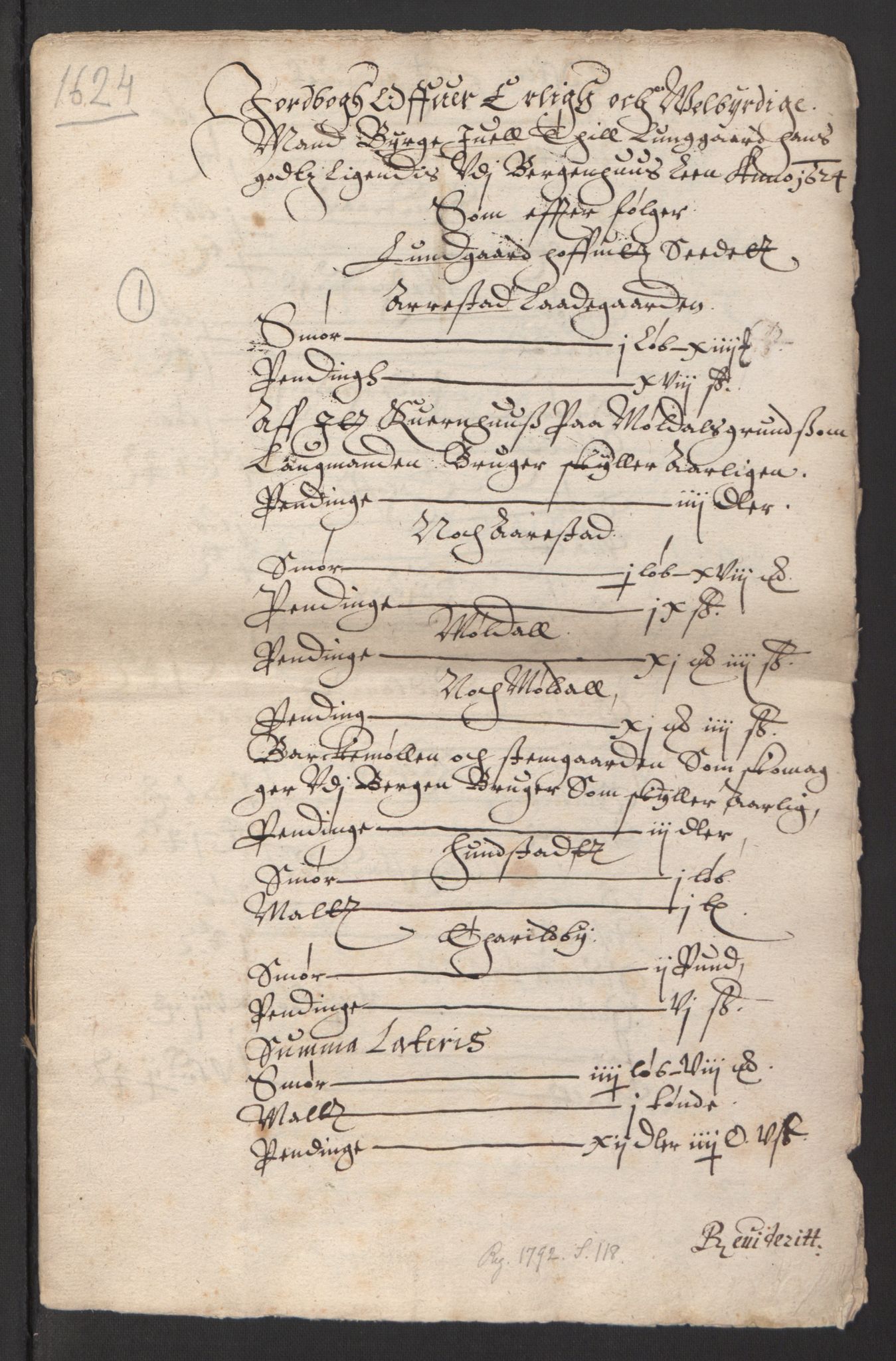 Stattholderembetet 1572-1771, RA/EA-2870/Ek/L0007/0001: Jordebøker til utlikning av rosstjeneste 1624-1626: / Adelsjordebøker, 1624-1625, s. 447