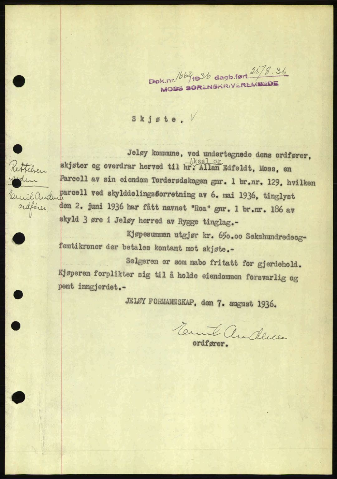 Moss sorenskriveri, SAO/A-10168: Pantebok nr. A1, 1936-1936, Dagboknr: 1662/1936
