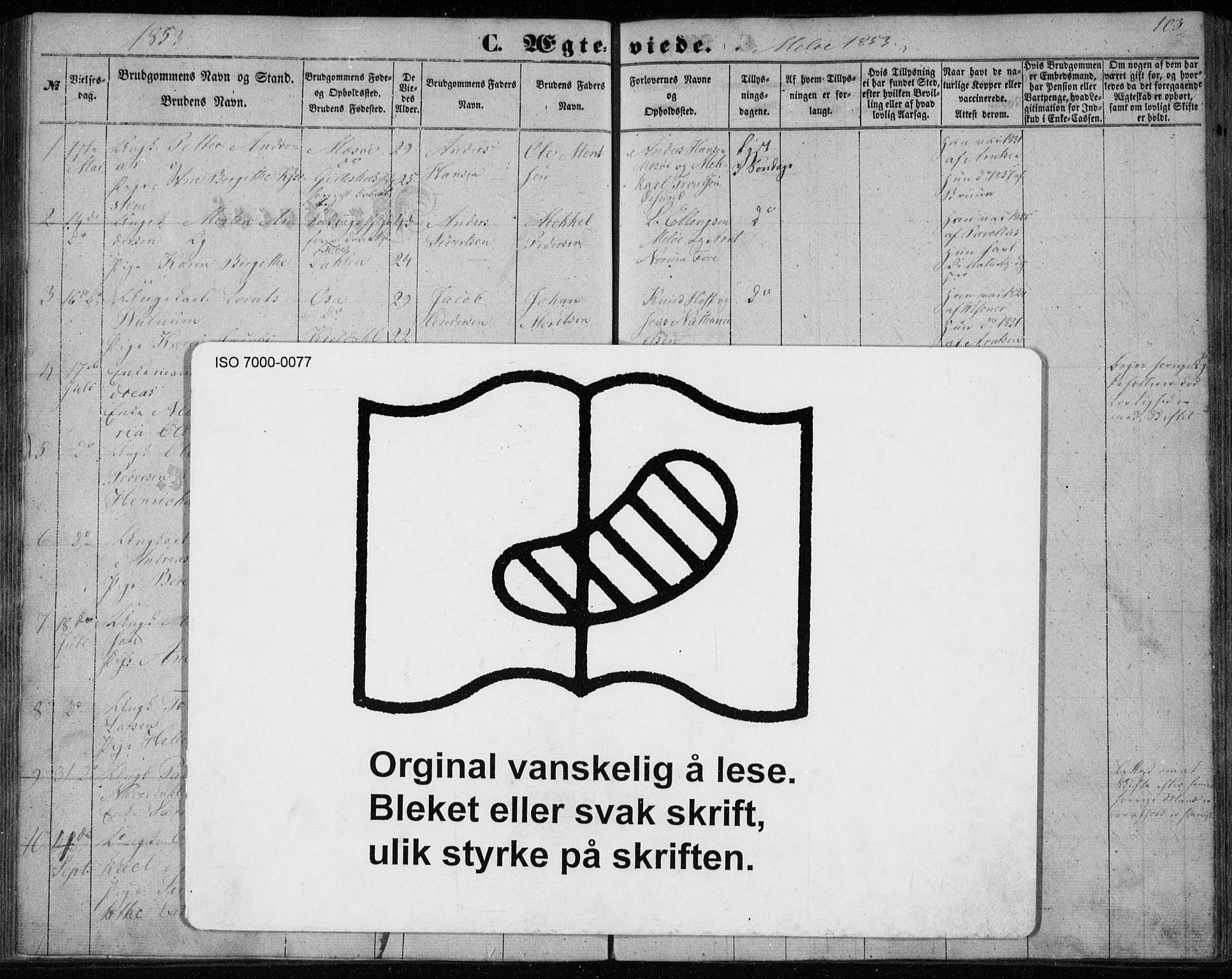 Ministerialprotokoller, klokkerbøker og fødselsregistre - Nordland, AV/SAT-A-1459/843/L0633: Klokkerbok nr. 843C02, 1853-1873, s. 103