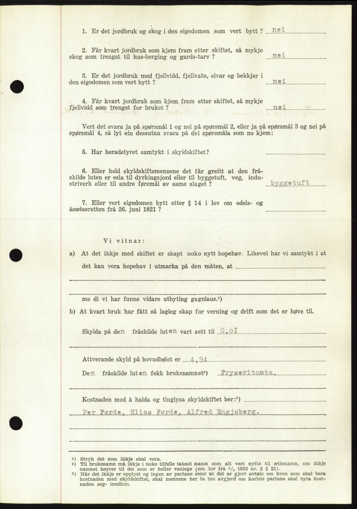 Søre Sunnmøre sorenskriveri, AV/SAT-A-4122/1/2/2C/L0099: Pantebok nr. 25A, 1954-1954, Dagboknr: 2719/1954