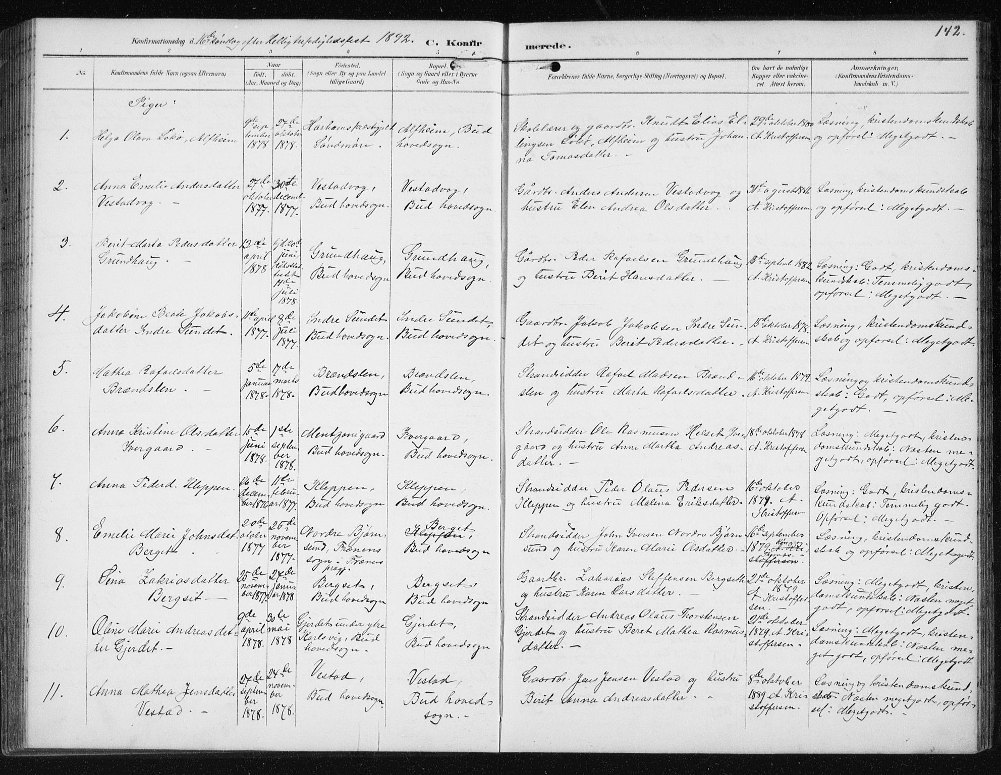 Ministerialprotokoller, klokkerbøker og fødselsregistre - Møre og Romsdal, AV/SAT-A-1454/566/L0773: Klokkerbok nr. 566C02, 1892-1909, s. 142