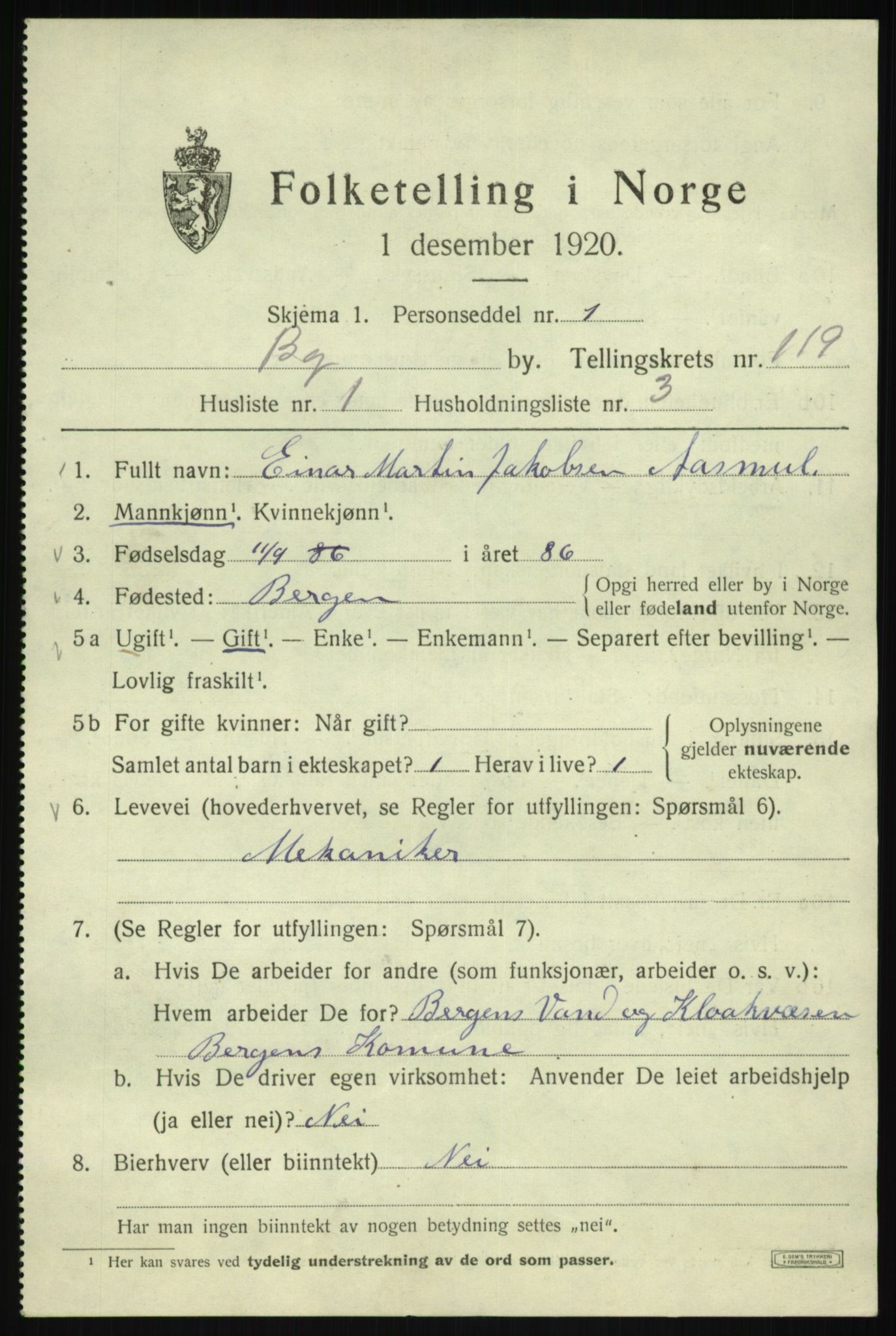 SAB, Folketelling 1920 for 1301 Bergen kjøpstad, 1920, s. 199929