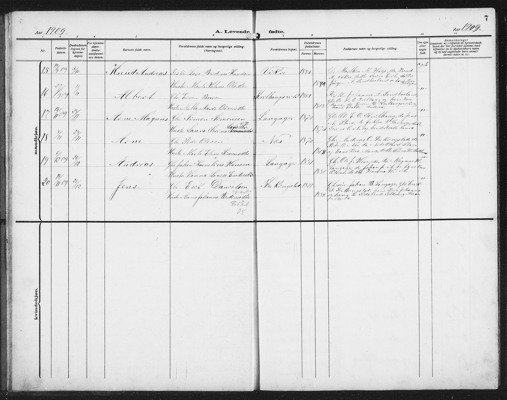 Skudenes sokneprestkontor, AV/SAST-A -101849/H/Ha/Hab/L0011: Klokkerbok nr. B 11, 1909-1943, s. 7