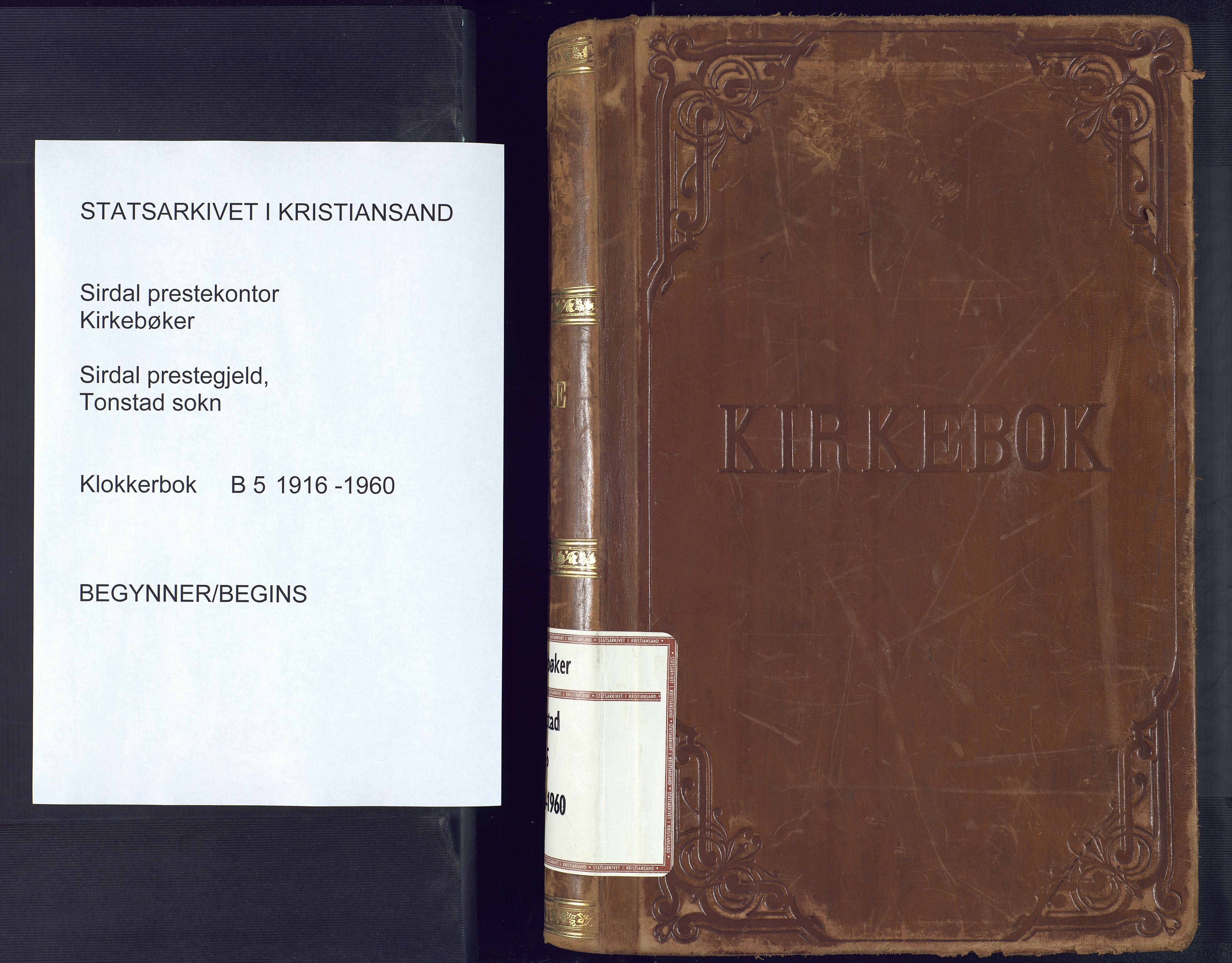 Sirdal sokneprestkontor, SAK/1111-0036/F/Fb/Fbb/L0005: Klokkerbok nr. B 5, 1916-1960