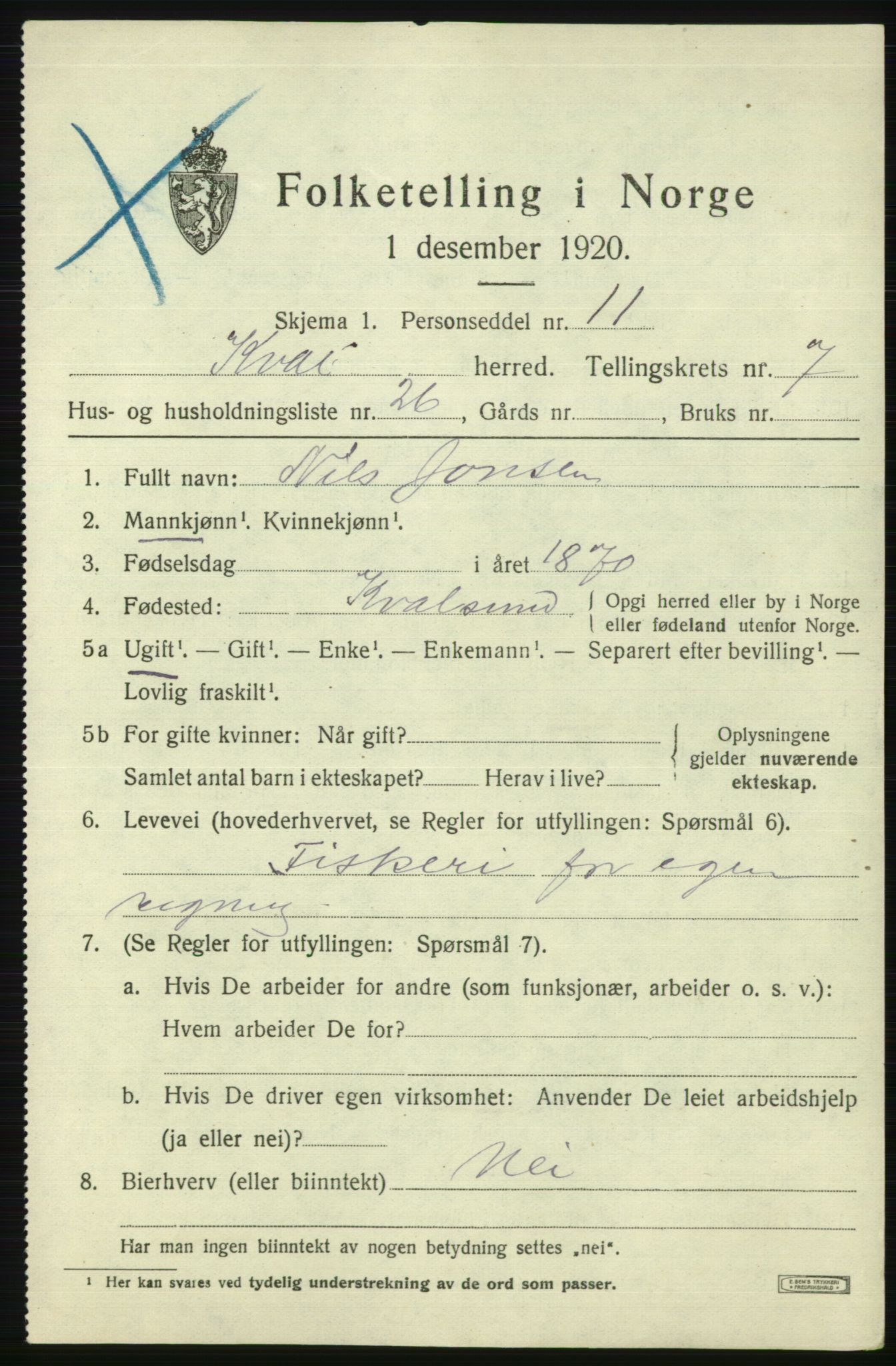 SATØ, Folketelling 1920 for 2017 Kvalsund herred, 1920, s. 2442