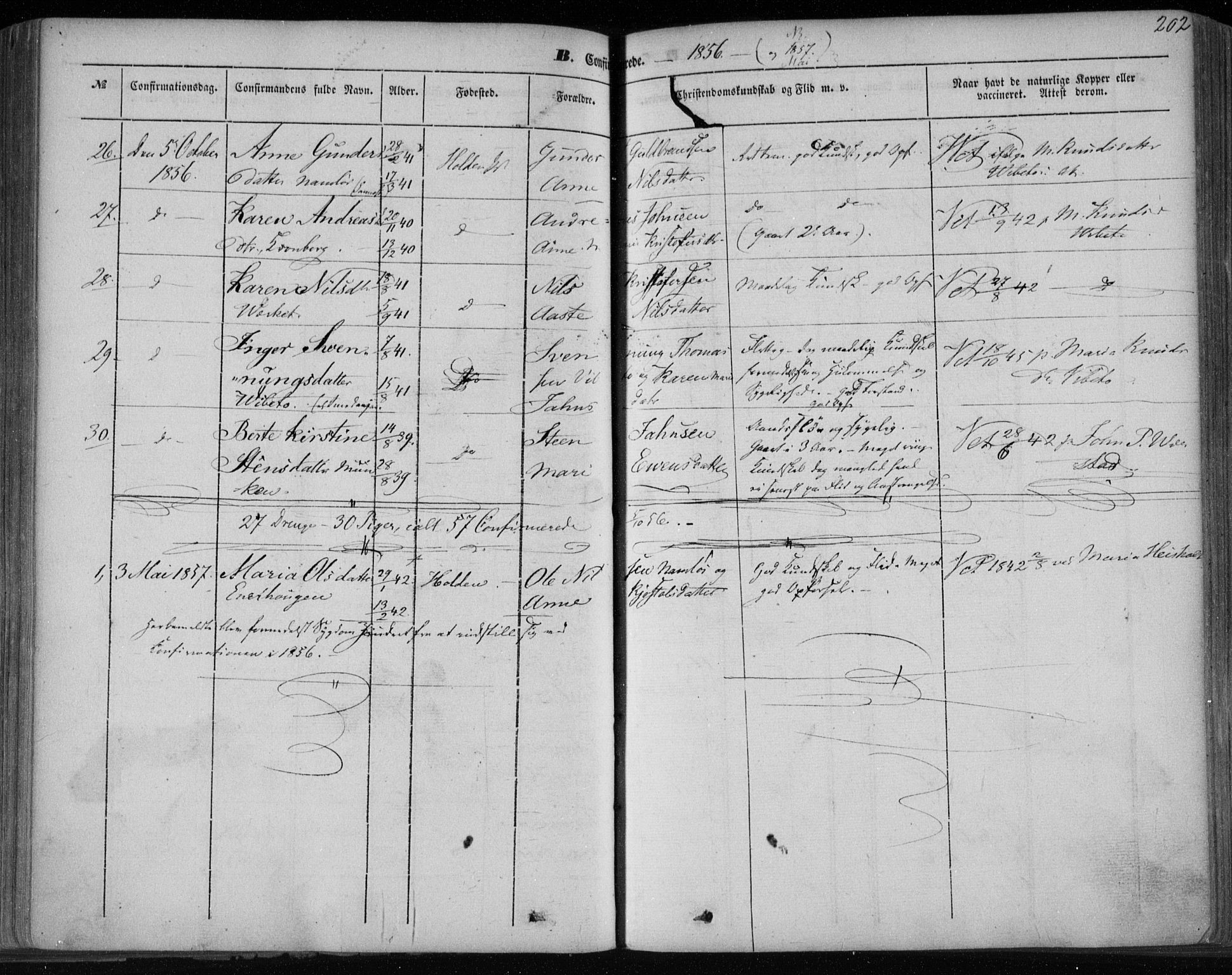 Holla kirkebøker, AV/SAKO-A-272/F/Fa/L0005: Ministerialbok nr. 5, 1849-1860, s. 202
