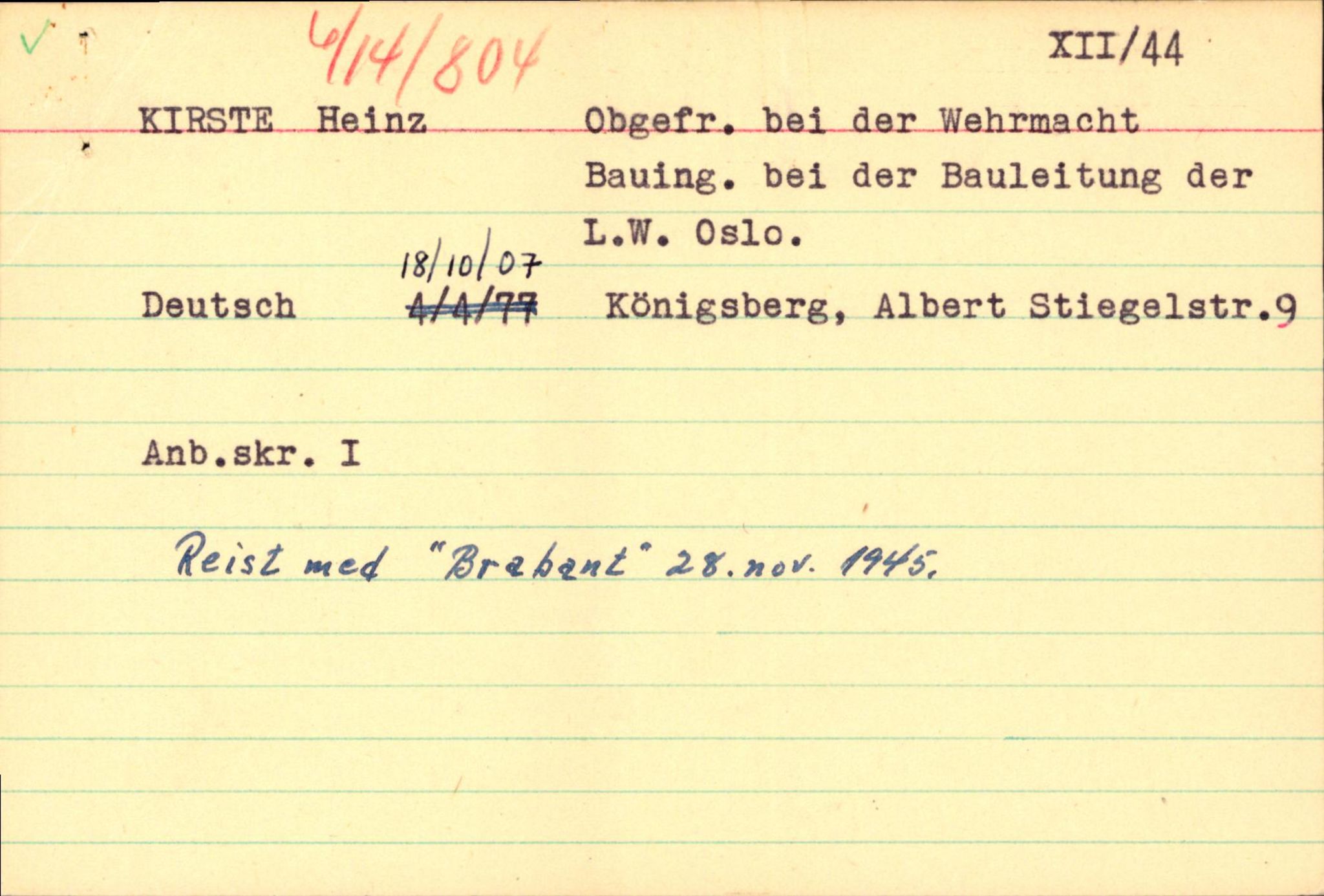 Forsvaret, Forsvarets overkommando II, AV/RA-RAFA-3915/D/Db/L0016: CI Questionaires. Tyske okkupasjonsstyrker i Norge. Tyskere., 1945-1946, s. 768