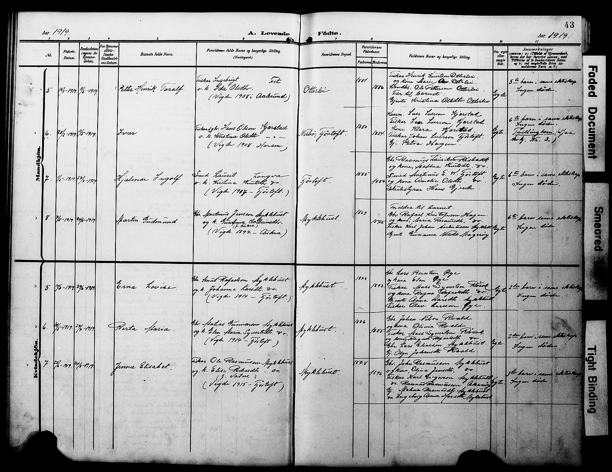 Ministerialprotokoller, klokkerbøker og fødselsregistre - Møre og Romsdal, AV/SAT-A-1454/538/L0524: Klokkerbok nr. 538C02, 1901-1931, s. 43