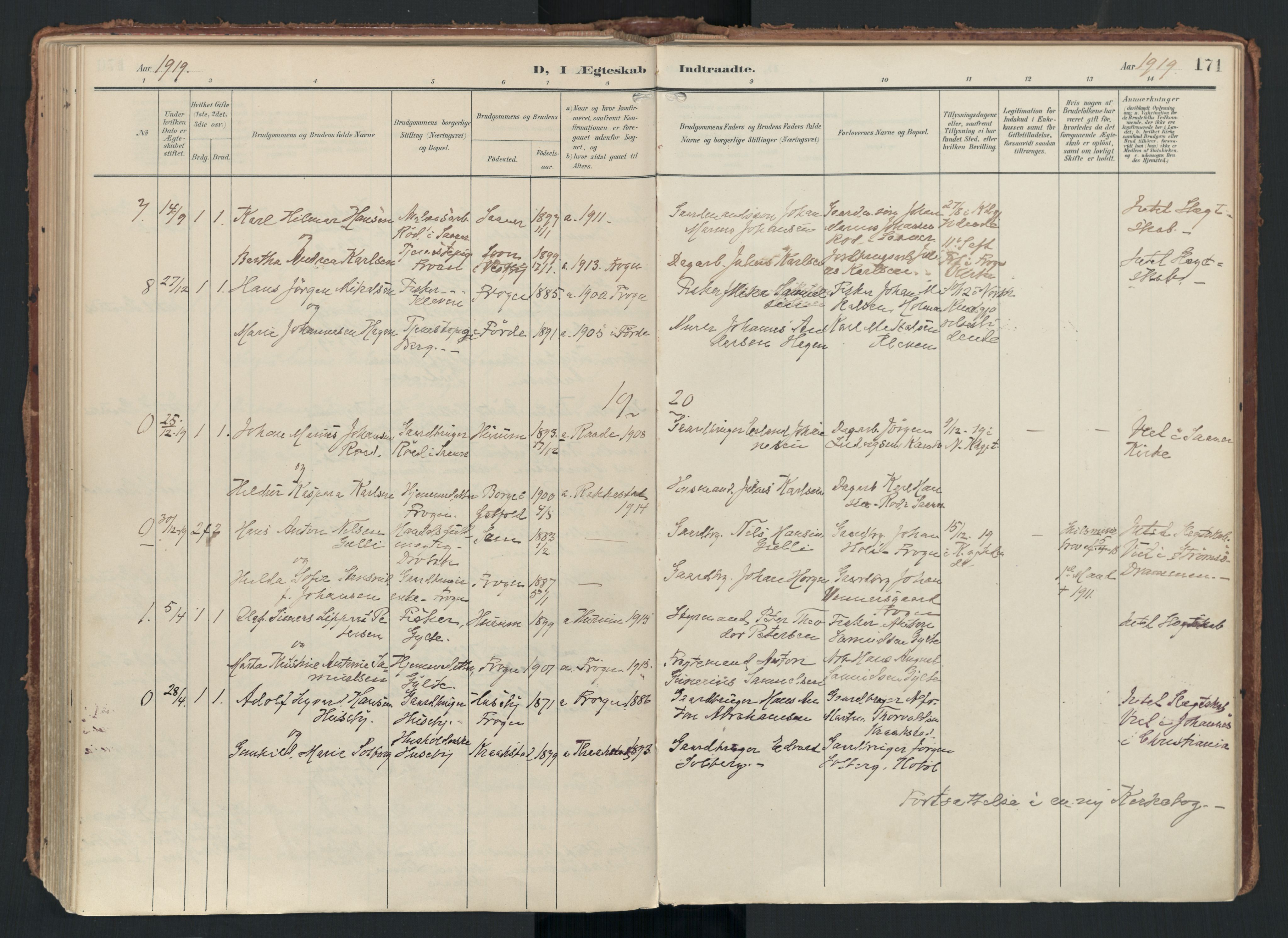 Drøbak prestekontor Kirkebøker, AV/SAO-A-10142a/F/Fc/L0003: Ministerialbok nr. III 3, 1901-1920, s. 171