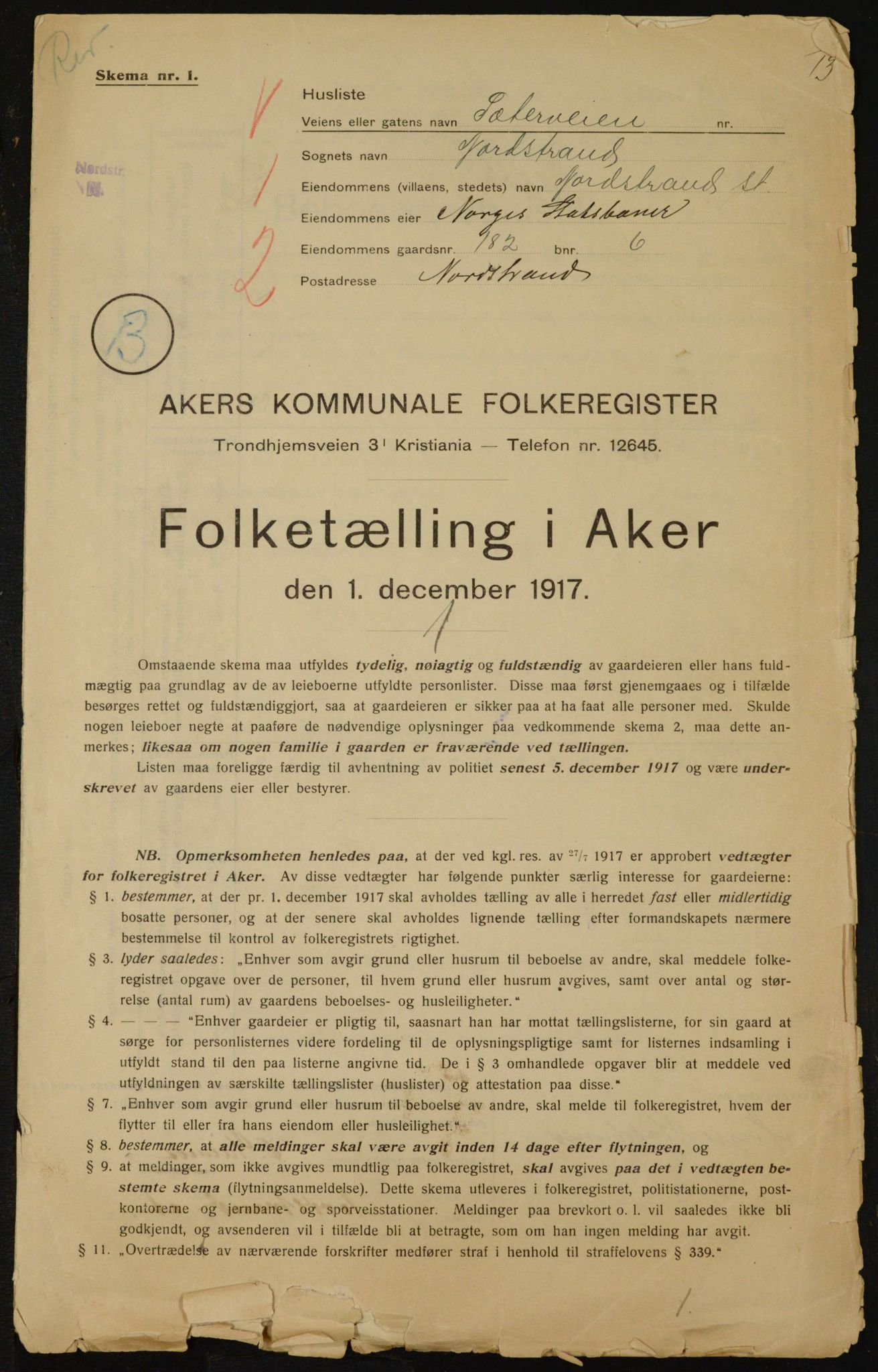 OBA, Kommunal folketelling 1.12.1917 for Aker, 1917, s. 18586