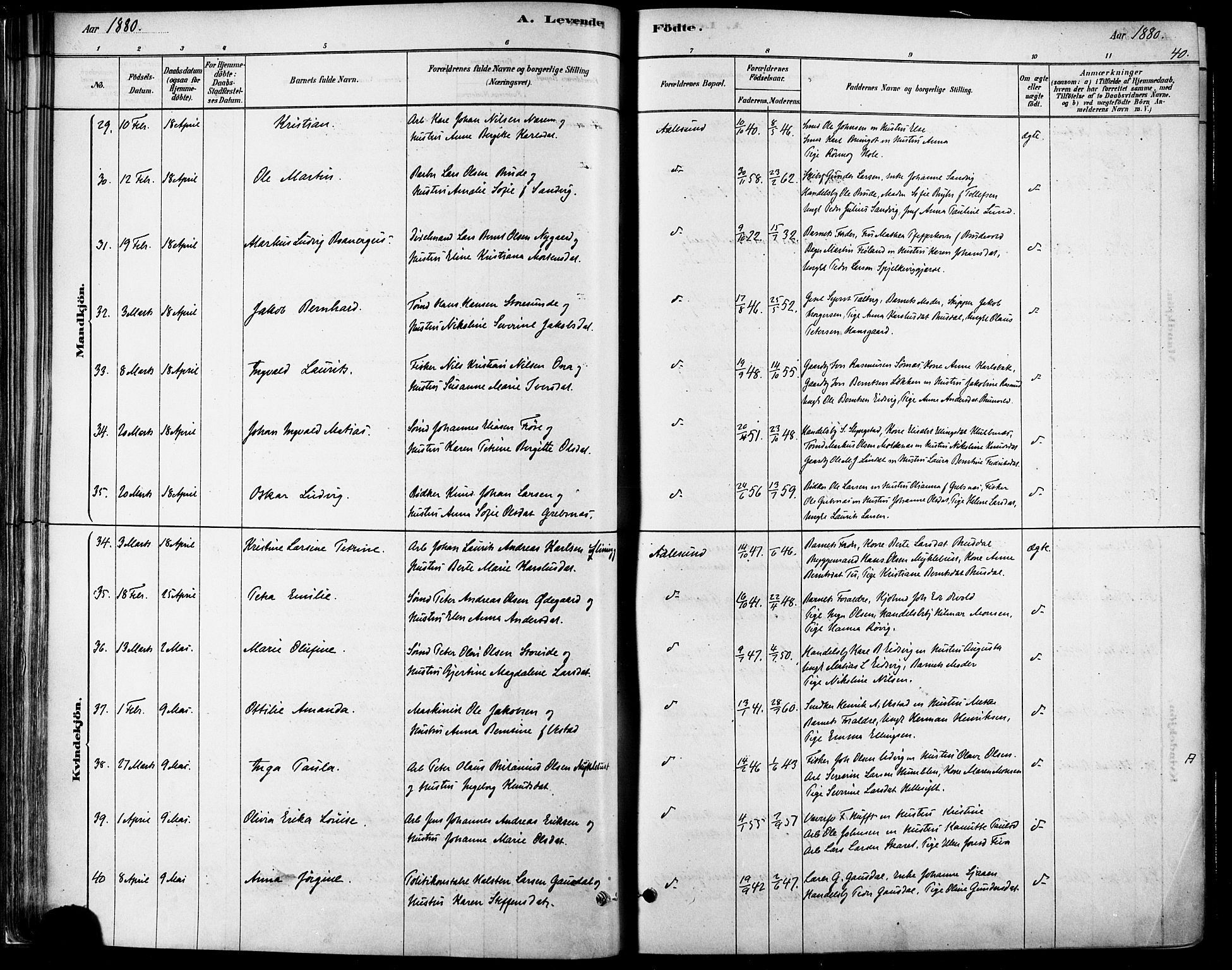 Ministerialprotokoller, klokkerbøker og fødselsregistre - Møre og Romsdal, AV/SAT-A-1454/529/L0454: Ministerialbok nr. 529A04, 1878-1885, s. 40