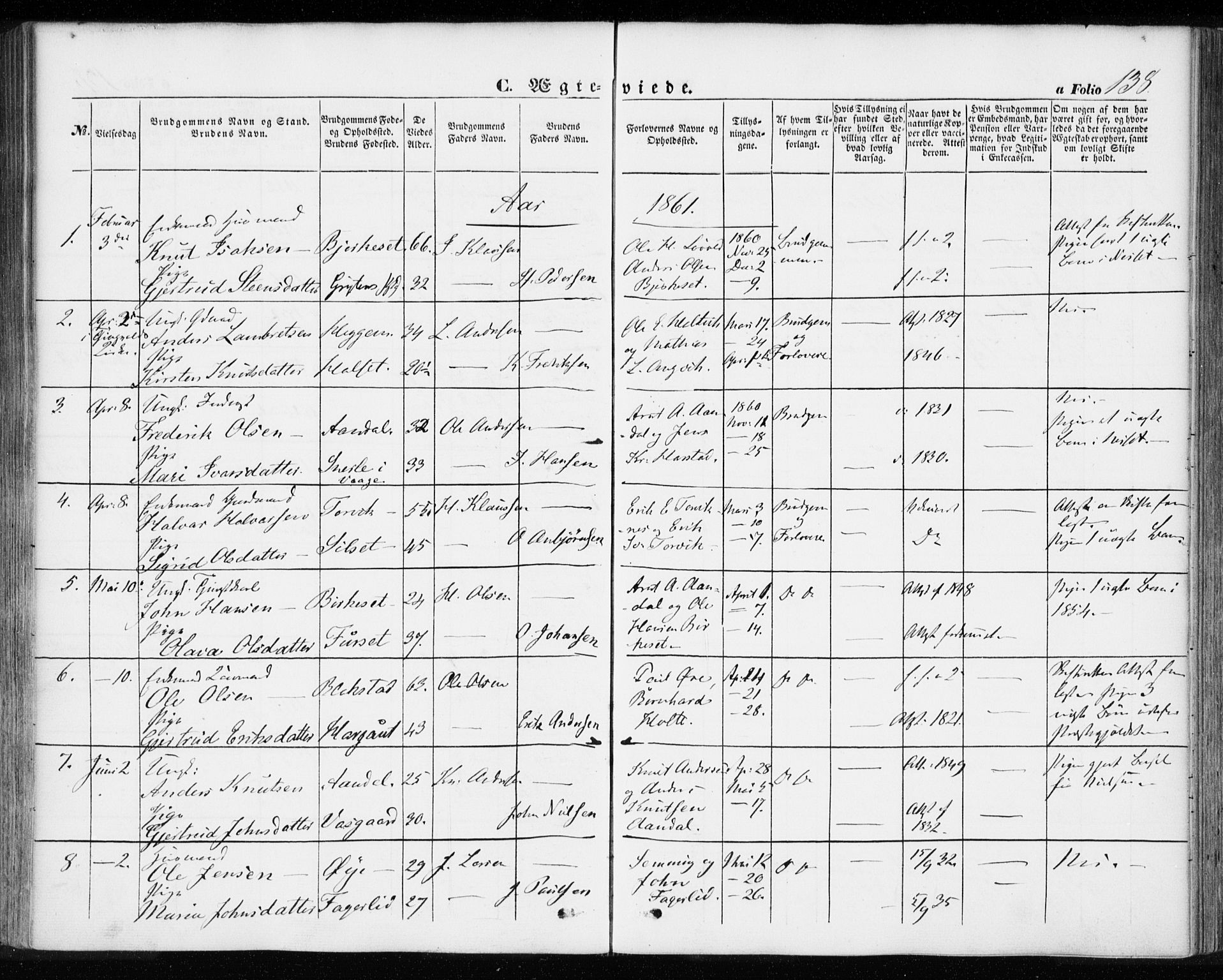 Ministerialprotokoller, klokkerbøker og fødselsregistre - Møre og Romsdal, AV/SAT-A-1454/584/L0965: Ministerialbok nr. 584A05, 1857-1868, s. 138