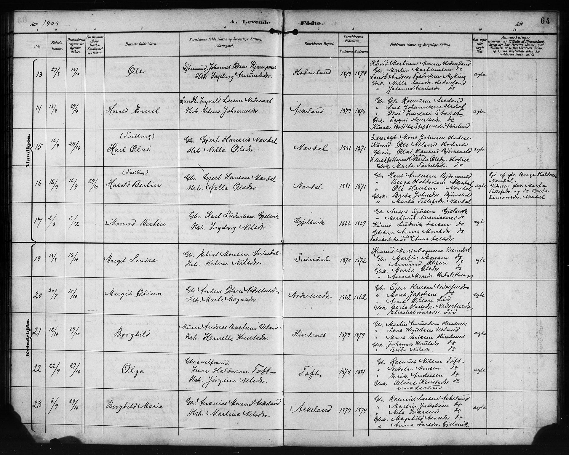 Lindås Sokneprestembete, AV/SAB-A-76701/H/Hab/Habe/L0003: Klokkerbok nr. E 3, 1892-1905, s. 64