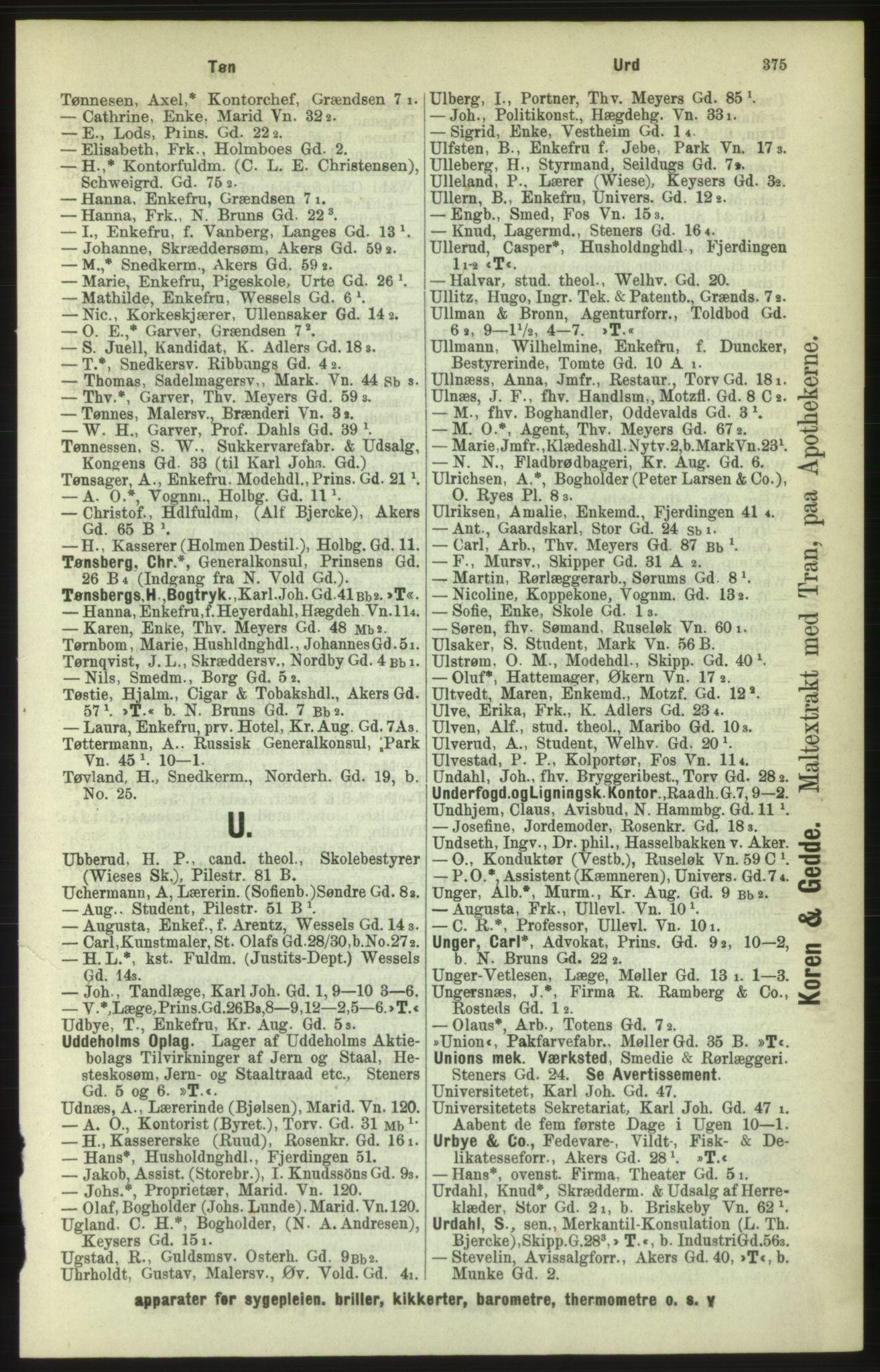 Kristiania/Oslo adressebok, PUBL/-, 1886, s. 375