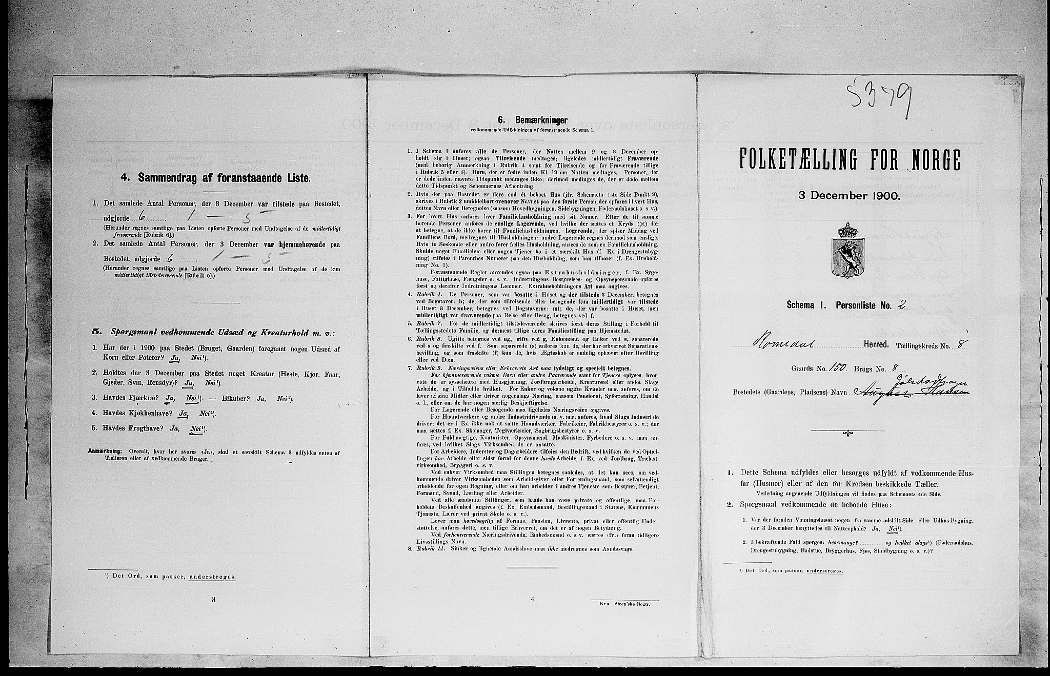 SAH, Folketelling 1900 for 0416 Romedal herred, 1900, s. 1250
