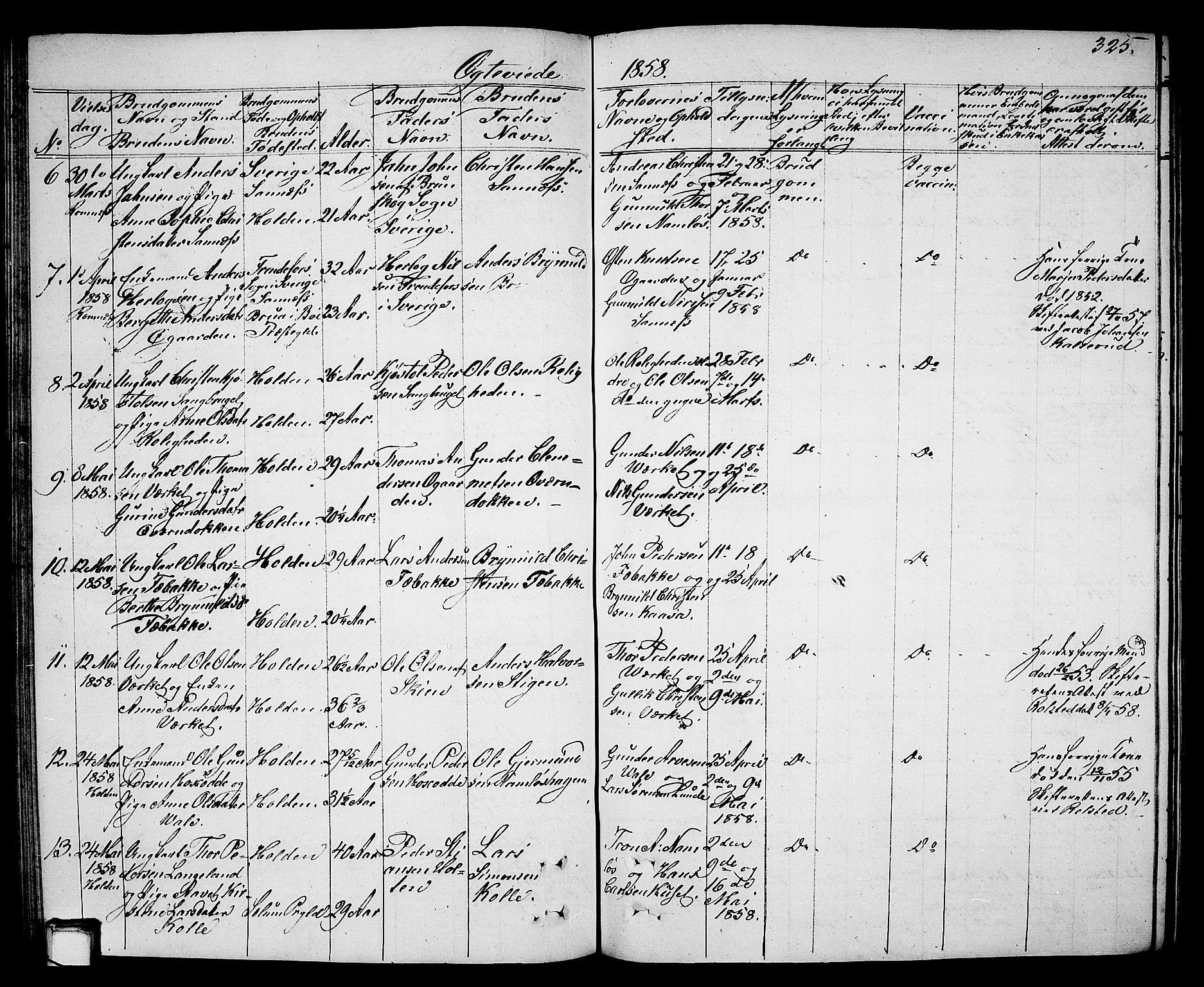 Holla kirkebøker, AV/SAKO-A-272/G/Ga/L0003: Klokkerbok nr. I 3, 1849-1866, s. 325