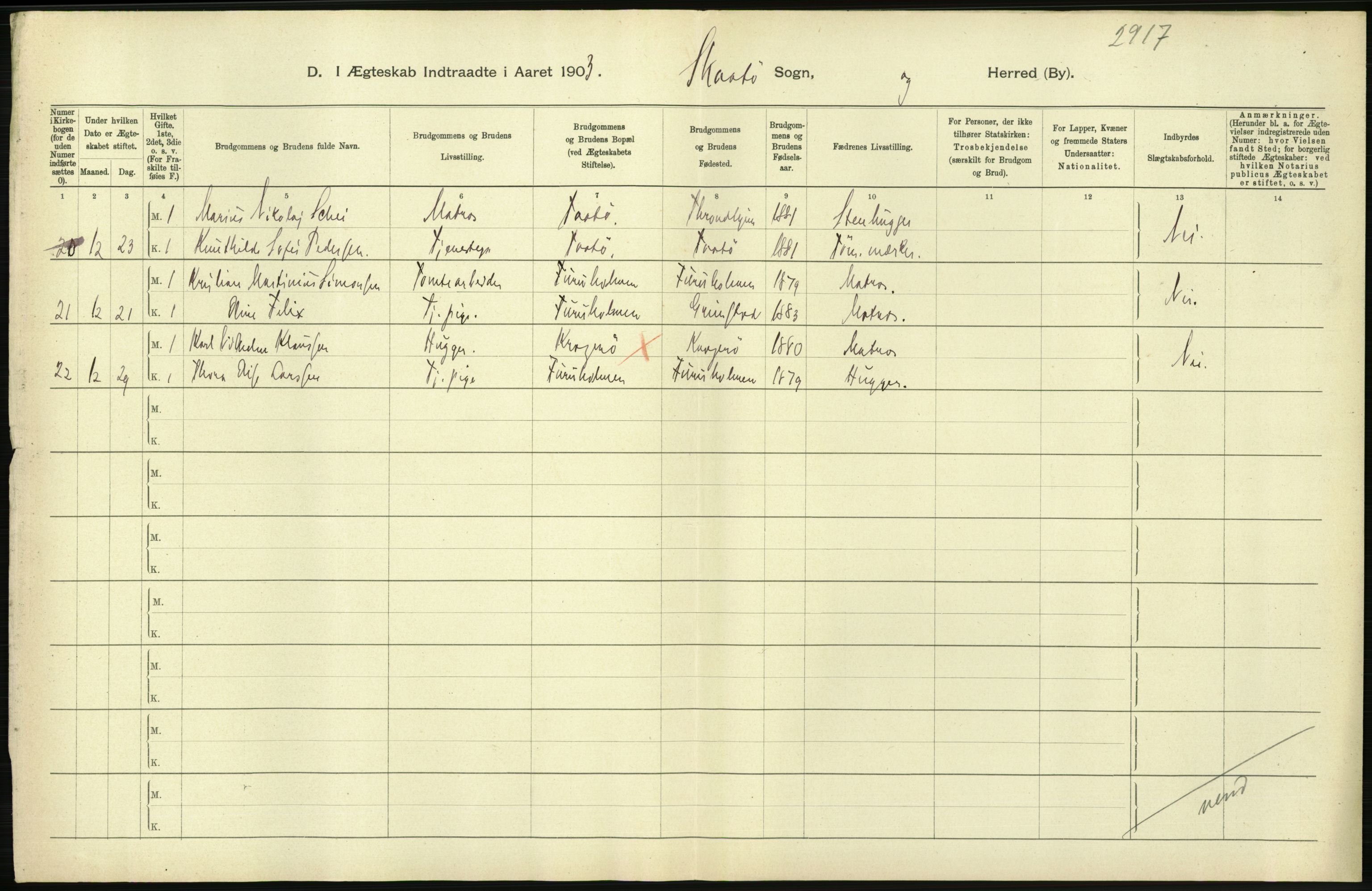 Statistisk sentralbyrå, Sosiodemografiske emner, Befolkning, RA/S-2228/D/Df/Dfa/Dfaa/L0009: Bratsberg amt: Fødte, gifte, døde, 1903, s. 444