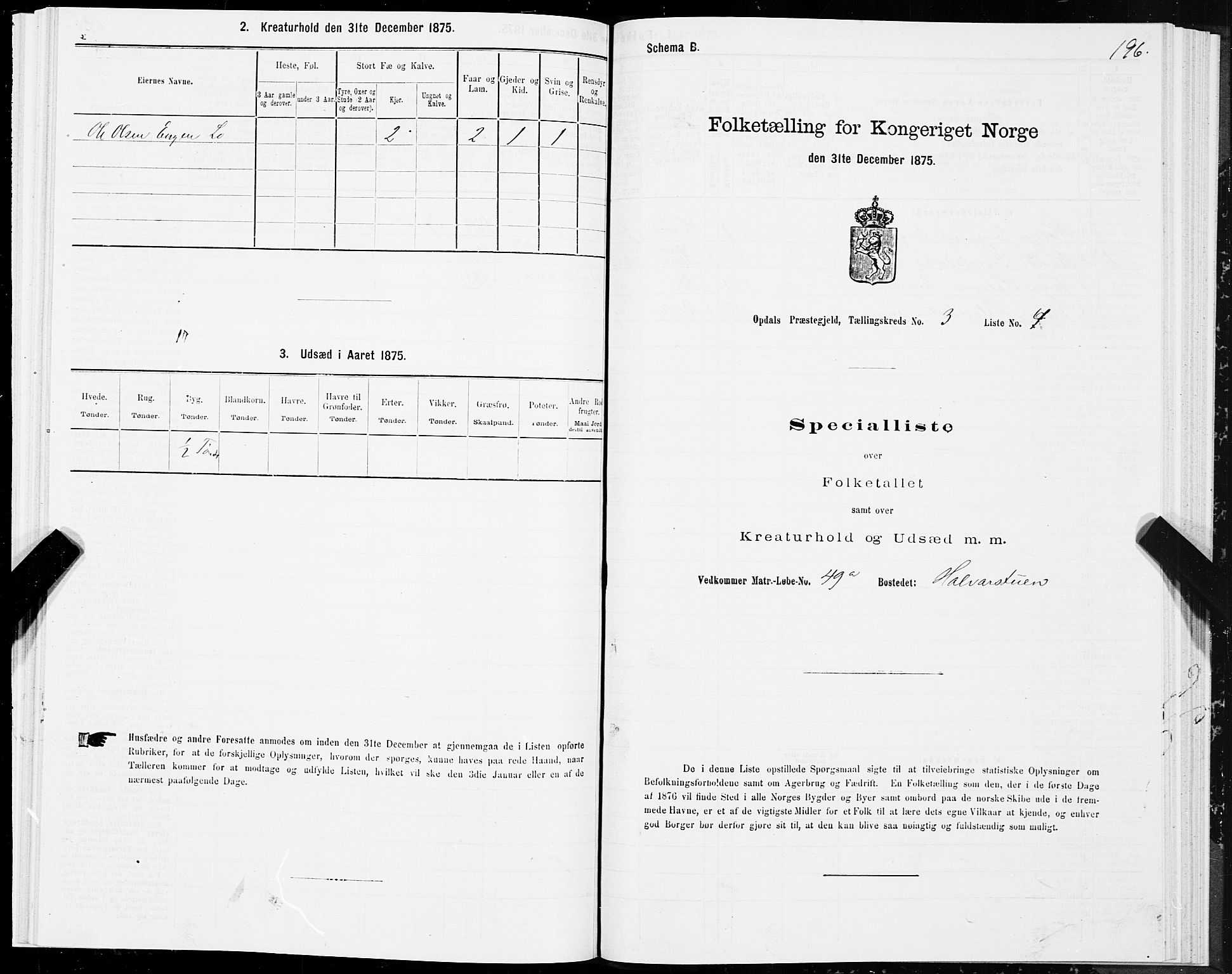 SAT, Folketelling 1875 for 1634P Oppdal prestegjeld, 1875, s. 2196