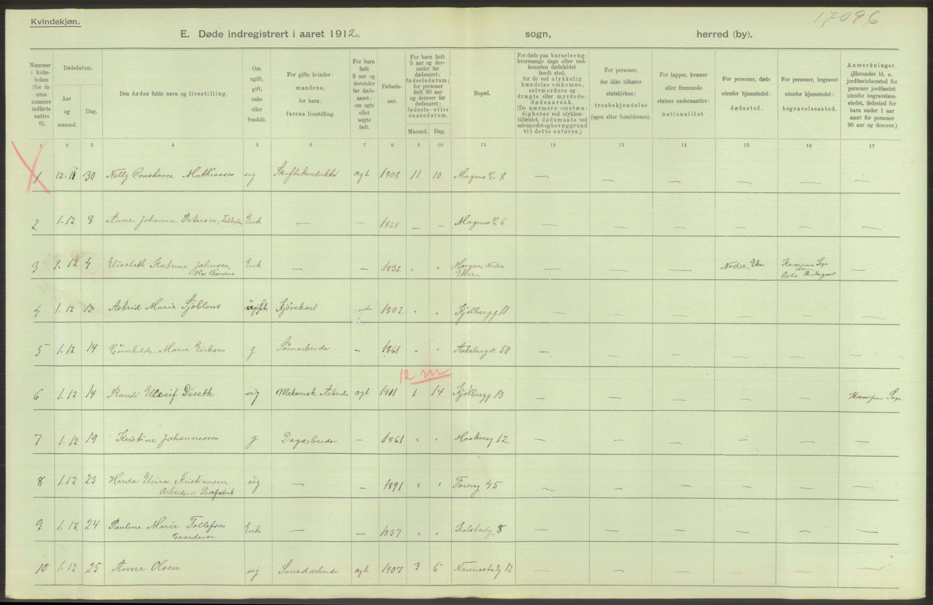 Statistisk sentralbyrå, Sosiodemografiske emner, Befolkning, RA/S-2228/D/Df/Dfb/Dfbb/L0009: Kristiania: Døde, 1912, s. 556