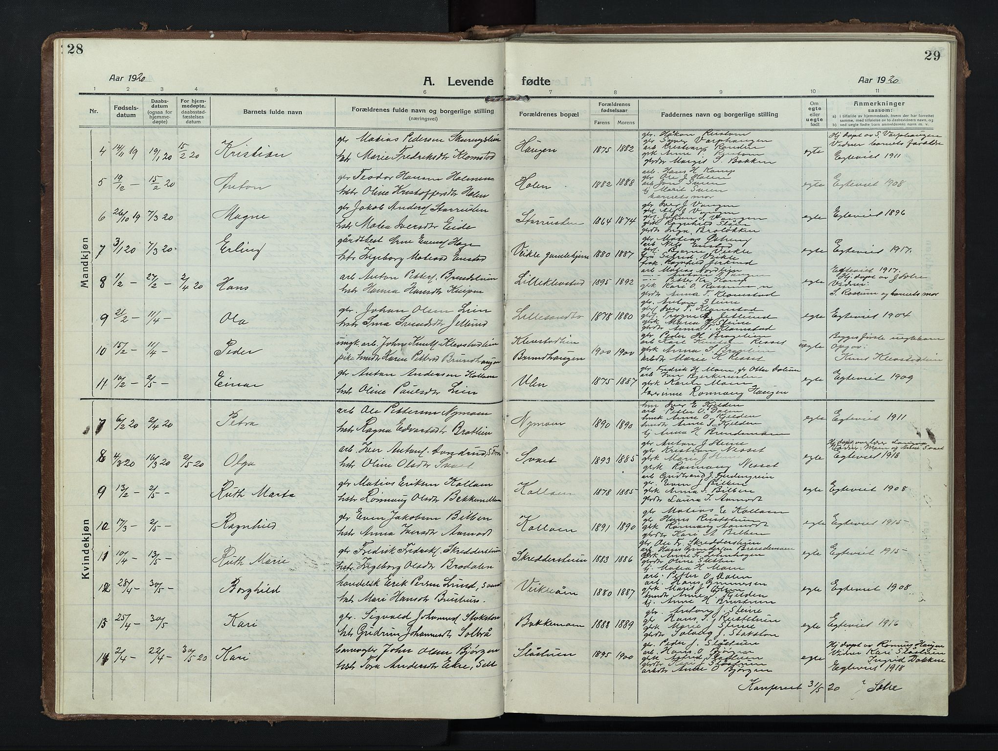 Nord-Fron prestekontor, AV/SAH-PREST-080/H/Ha/Hab/L0008: Klokkerbok nr. 8, 1915-1948, s. 28-29