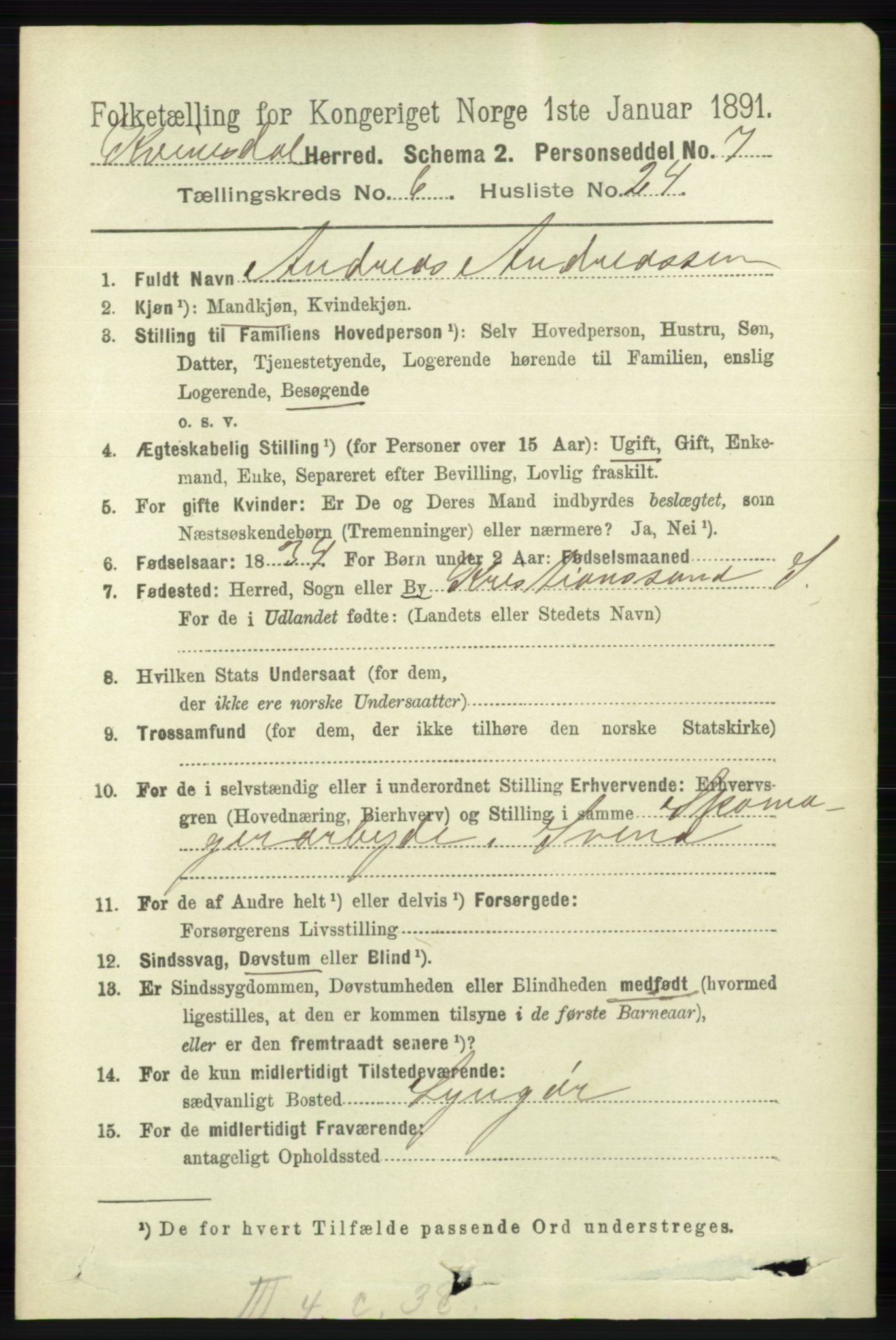 RA, Folketelling 1891 for 1037 Kvinesdal herred, 1891, s. 2237