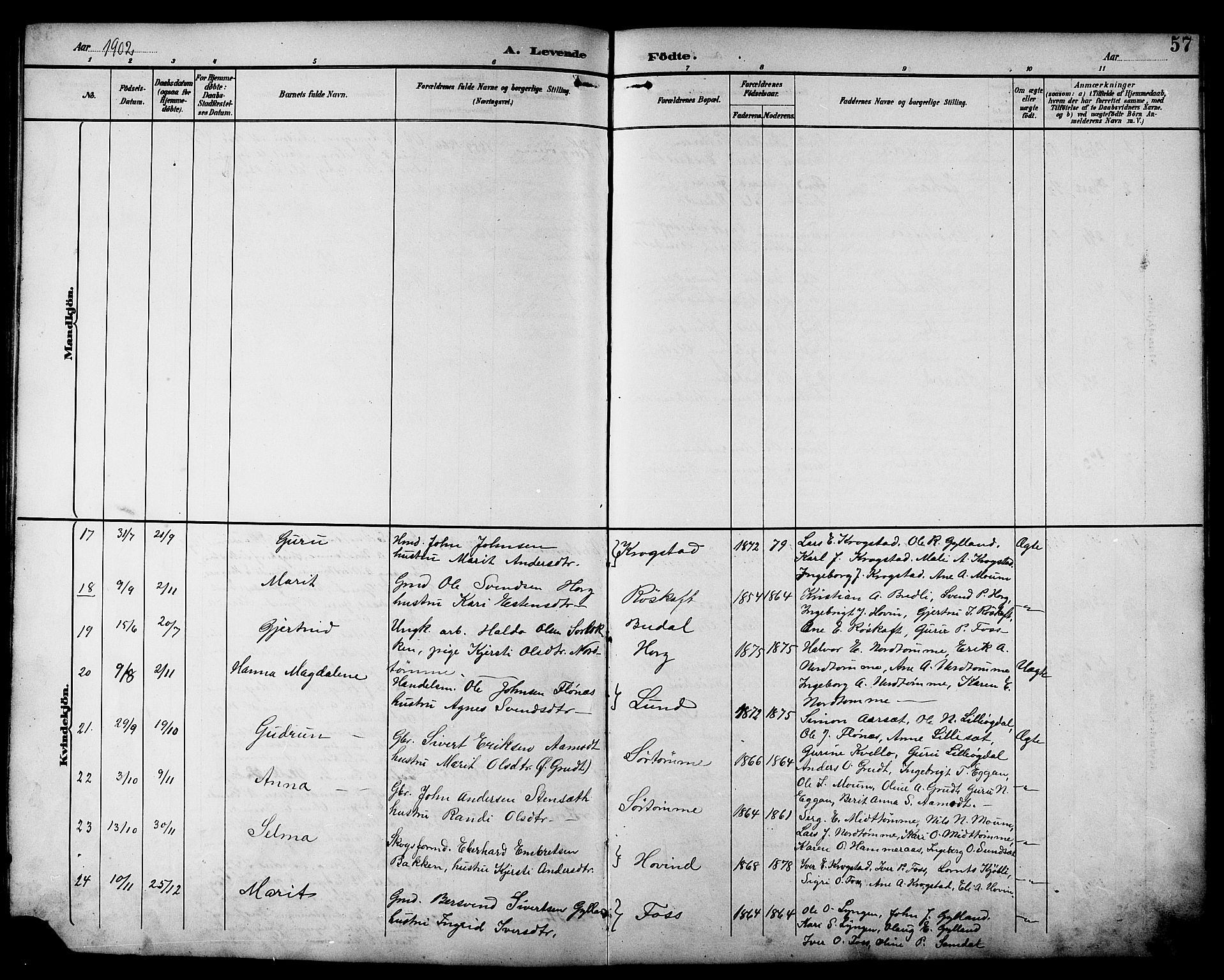 Ministerialprotokoller, klokkerbøker og fødselsregistre - Sør-Trøndelag, SAT/A-1456/692/L1111: Klokkerbok nr. 692C06, 1890-1904, s. 57