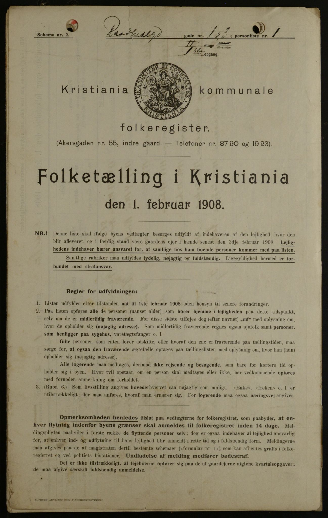 OBA, Kommunal folketelling 1.2.1908 for Kristiania kjøpstad, 1908, s. 77549