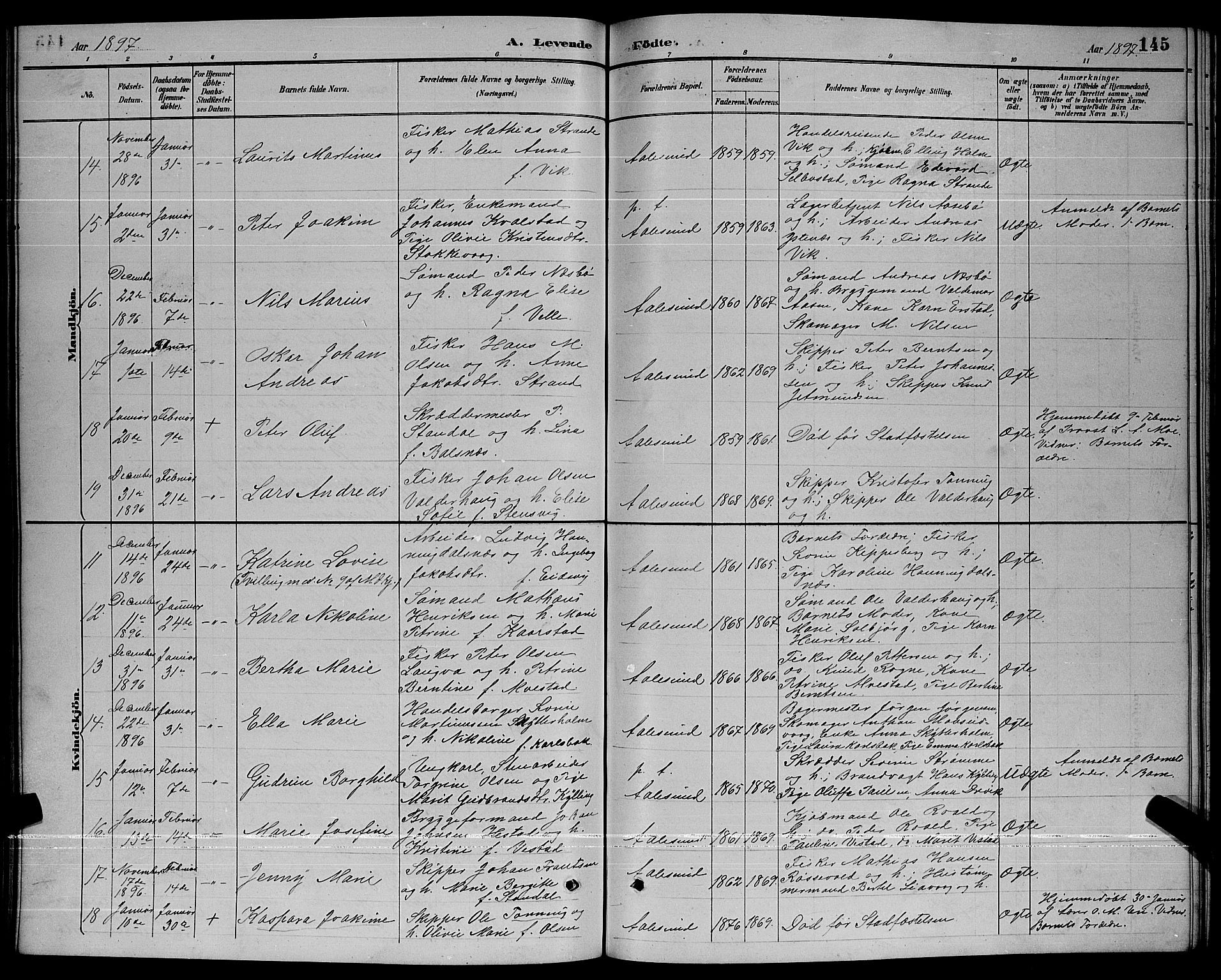 Ministerialprotokoller, klokkerbøker og fødselsregistre - Møre og Romsdal, AV/SAT-A-1454/529/L0467: Klokkerbok nr. 529C04, 1889-1897, s. 145