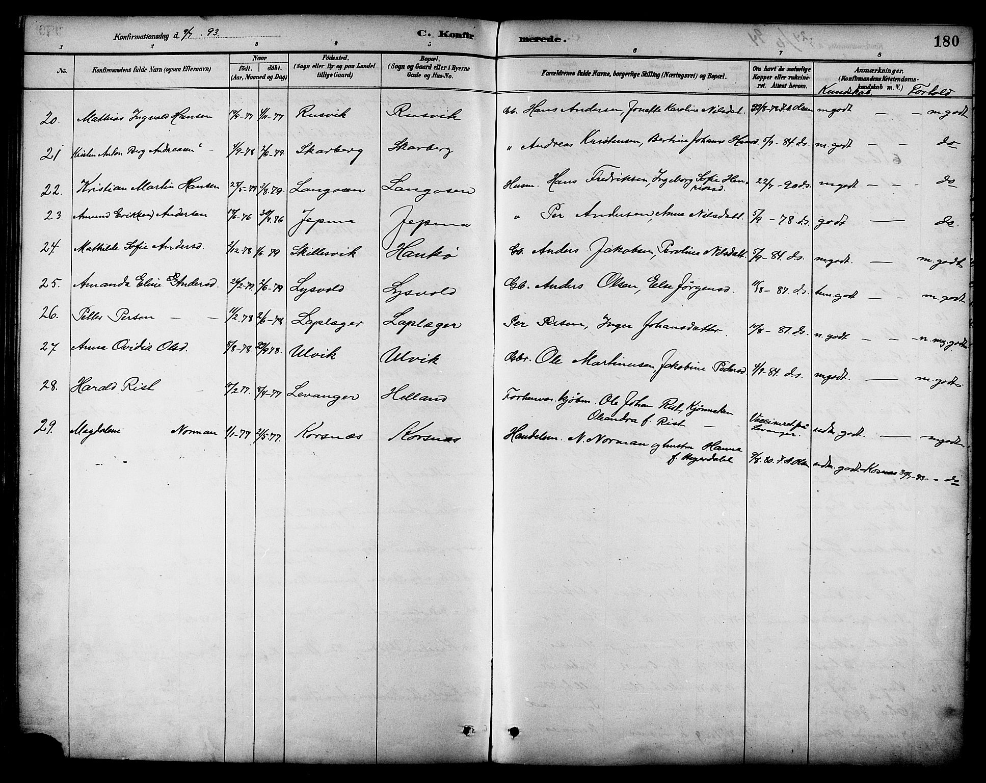 Ministerialprotokoller, klokkerbøker og fødselsregistre - Nordland, AV/SAT-A-1459/861/L0869: Ministerialbok nr. 861A04, 1889-1903, s. 180