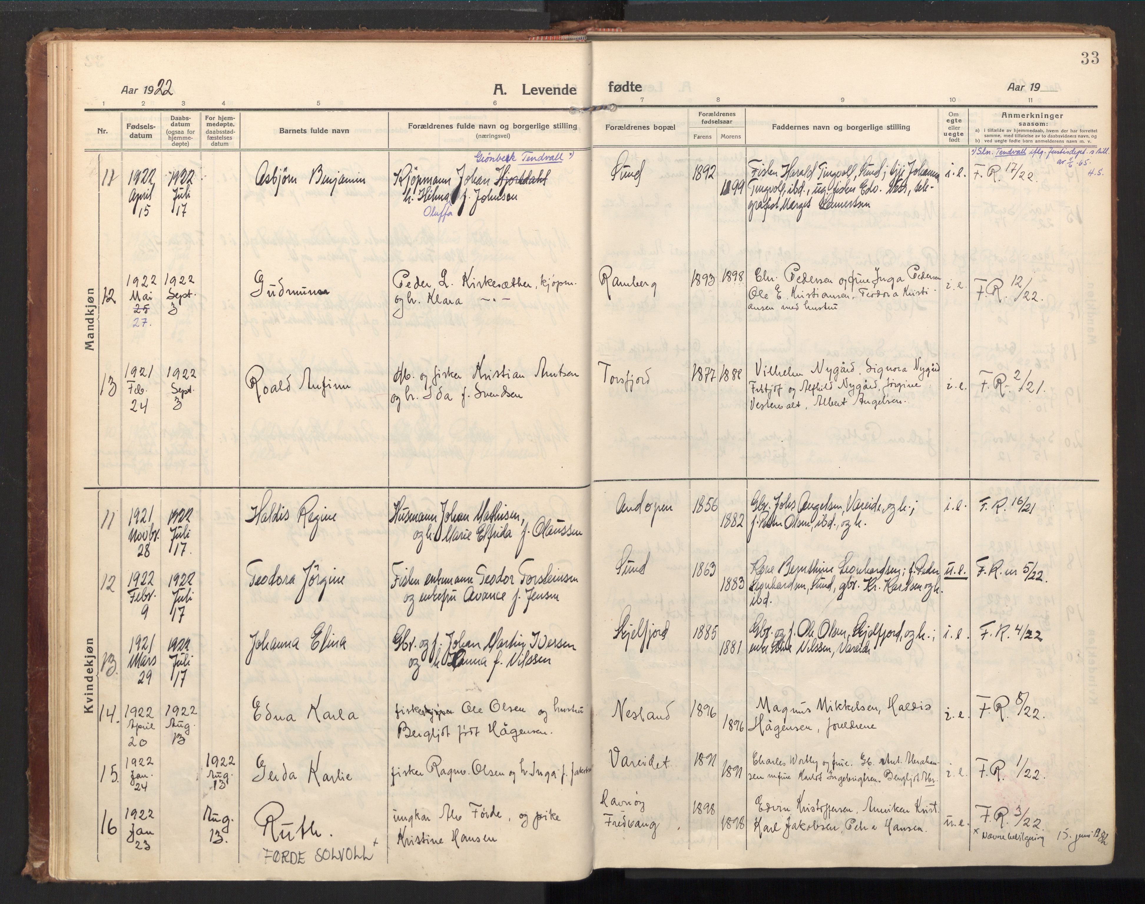 Ministerialprotokoller, klokkerbøker og fødselsregistre - Nordland, AV/SAT-A-1459/885/L1210: Ministerialbok nr. 885A10, 1916-1926, s. 33