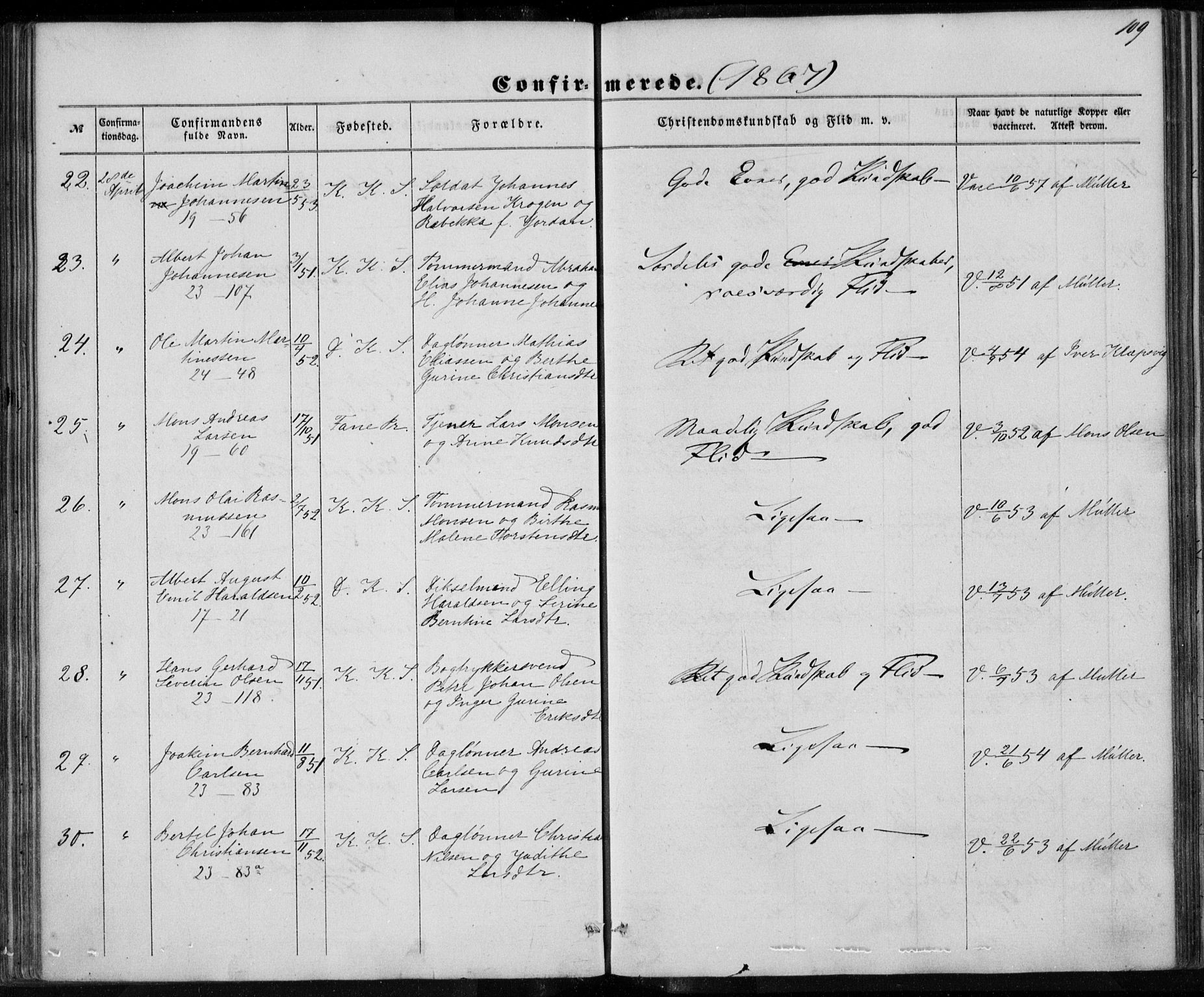 Korskirken sokneprestembete, SAB/A-76101/H/Haa/L0027: Ministerialbok nr. C 3, 1854-1868, s. 109