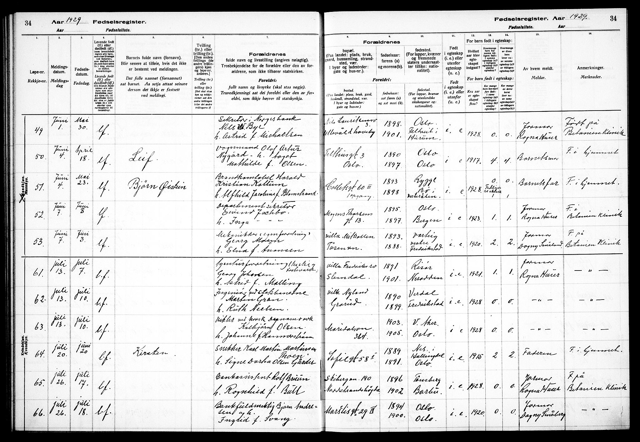 Gamle Aker prestekontor Kirkebøker, AV/SAO-A-10617a/J/L0002: Fødselsregister nr. 2, 1927-1935, s. 34