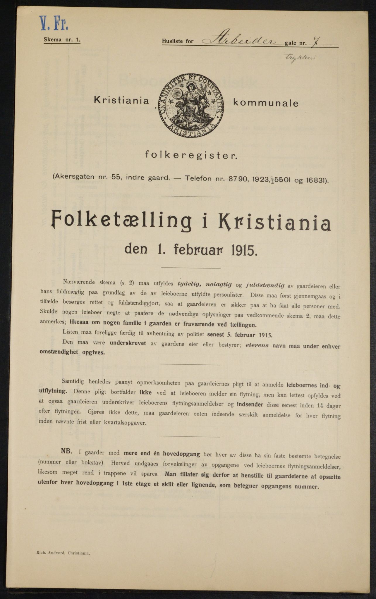 OBA, Kommunal folketelling 1.2.1915 for Kristiania, 1915, s. 1458