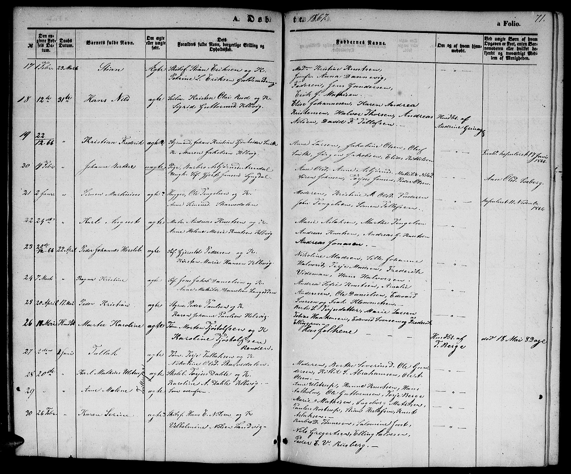 Hisøy sokneprestkontor, AV/SAK-1111-0020/F/Fb/L0001: Klokkerbok nr. B 1, 1849-1872, s. 71