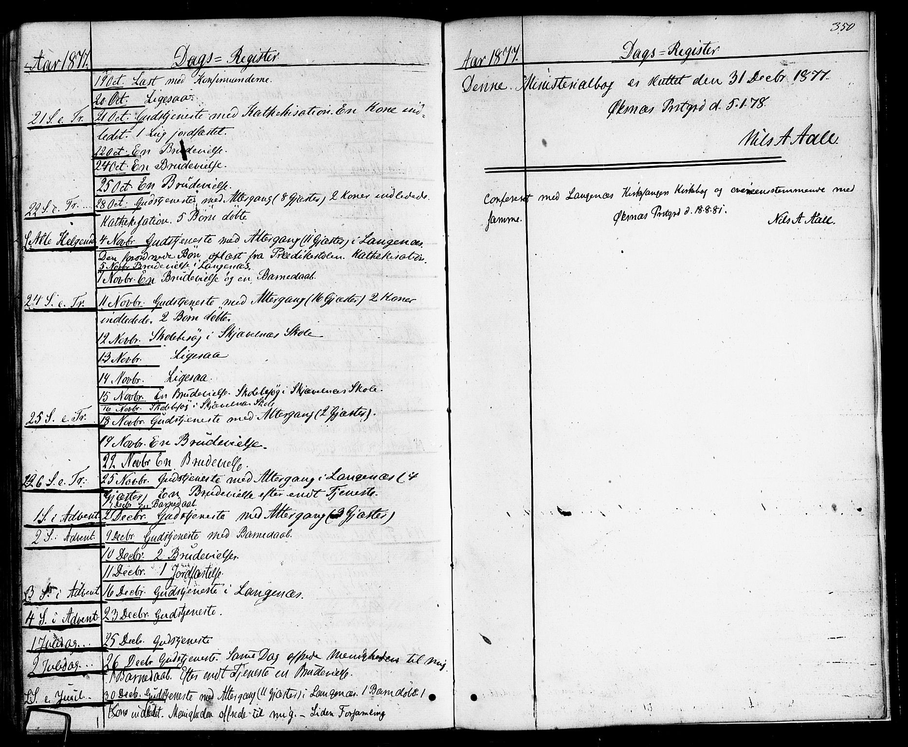 Ministerialprotokoller, klokkerbøker og fødselsregistre - Nordland, AV/SAT-A-1459/893/L1334: Ministerialbok nr. 893A07, 1867-1877, s. 350