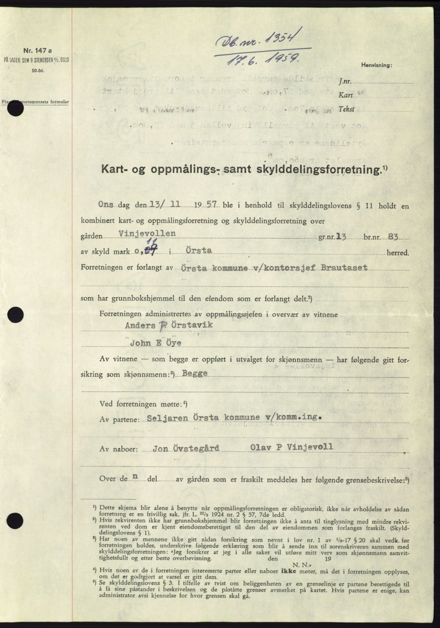 Søre Sunnmøre sorenskriveri, SAT/A-4122/1/2/2C/L0112: Pantebok nr. 38A, 1959-1959, Dagboknr: 1354/1959