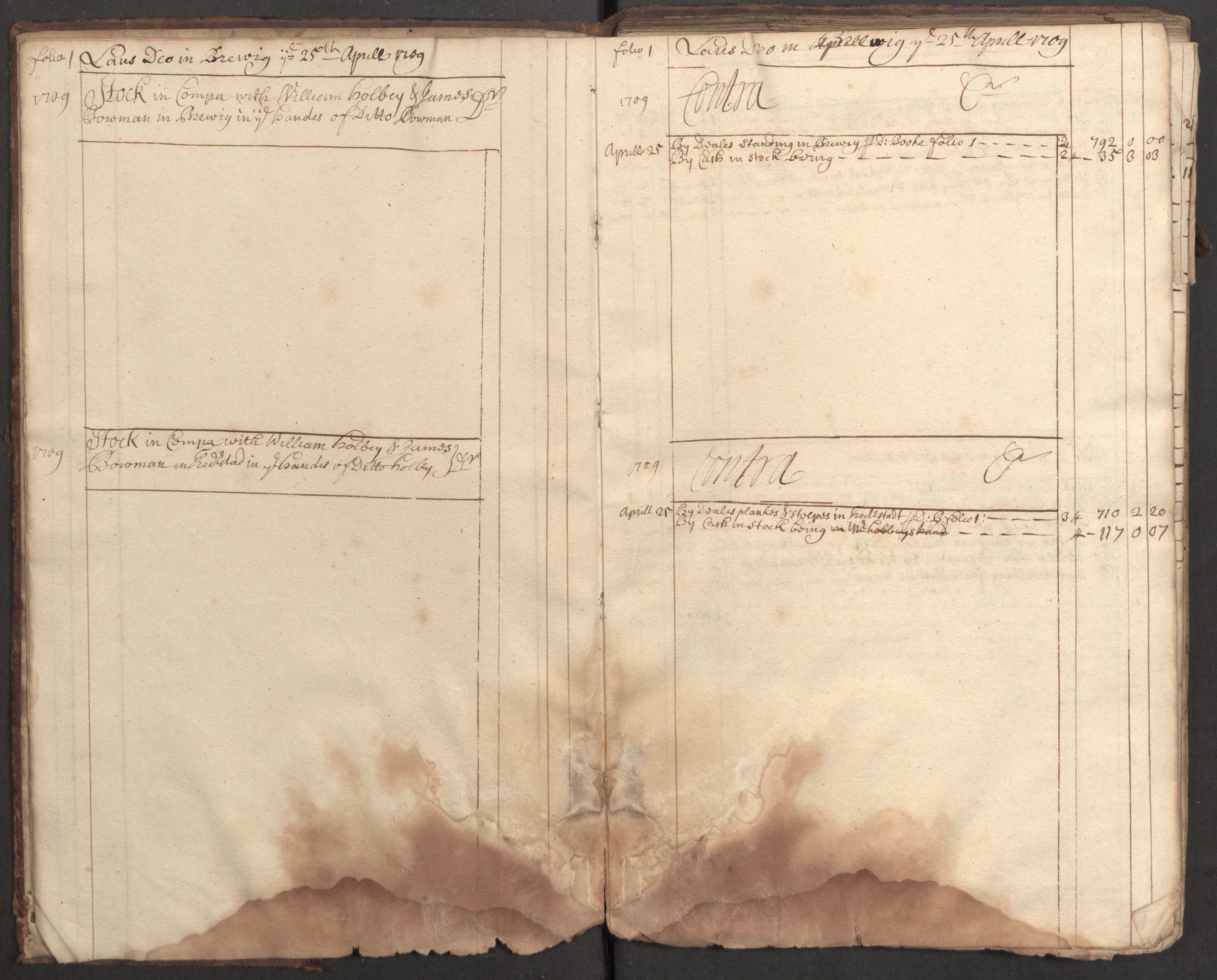 Bowman, James, RA/PA-0067/F/L0002/0001: Kontobok og skiftepapirer / James Bowmans kontobok, 1708-1728, s. 3