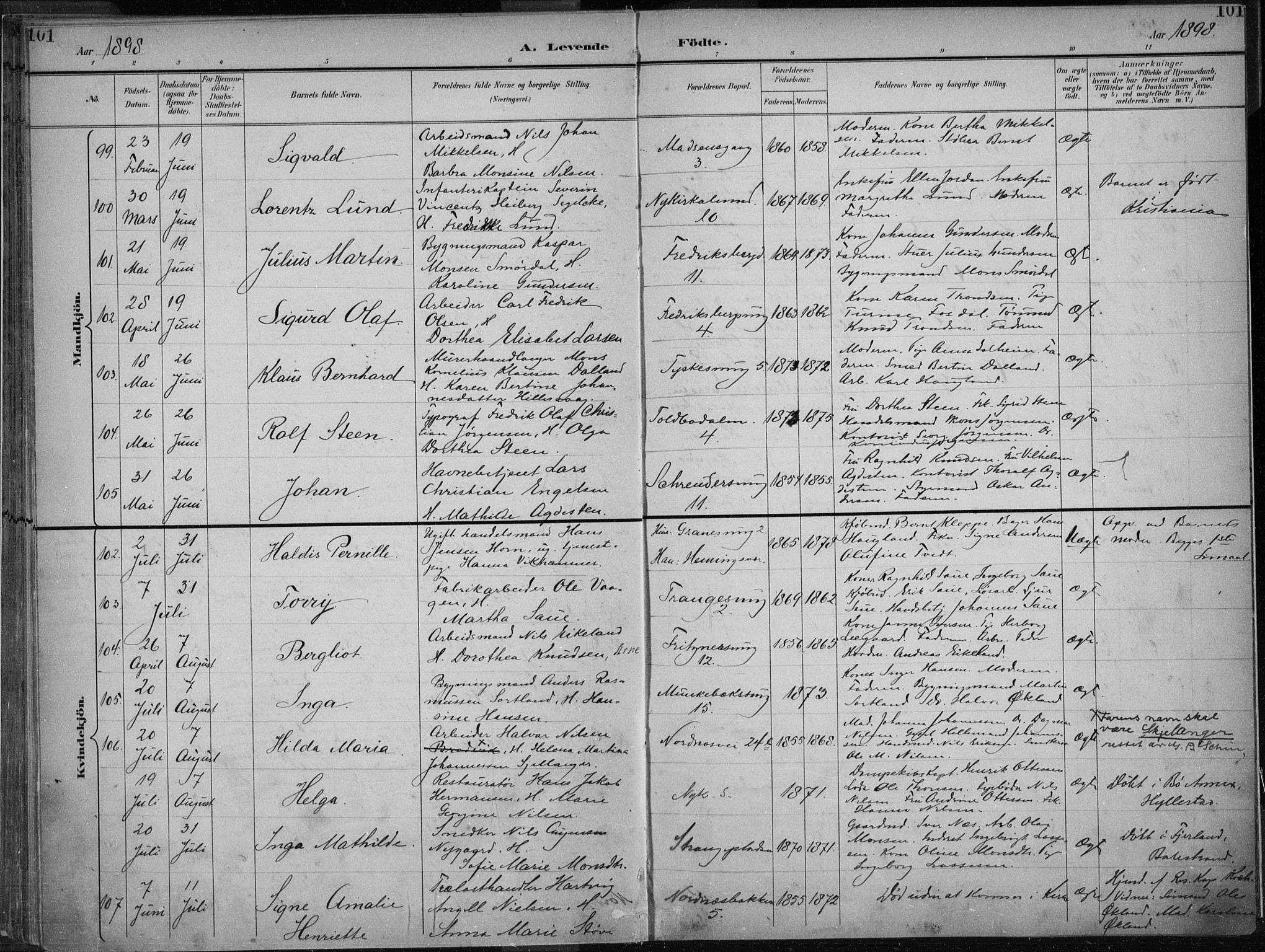 Nykirken Sokneprestembete, AV/SAB-A-77101/H/Haa/L0018: Ministerialbok nr. B 6, 1895-1903, s. 101