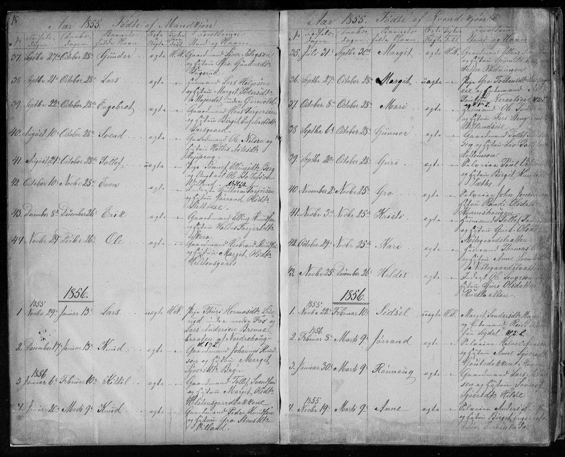 Hol kirkebøker, AV/SAKO-A-227/F/Fa/L0001: Ministerialbok nr. I 1, 1850-1870, s. 15-16