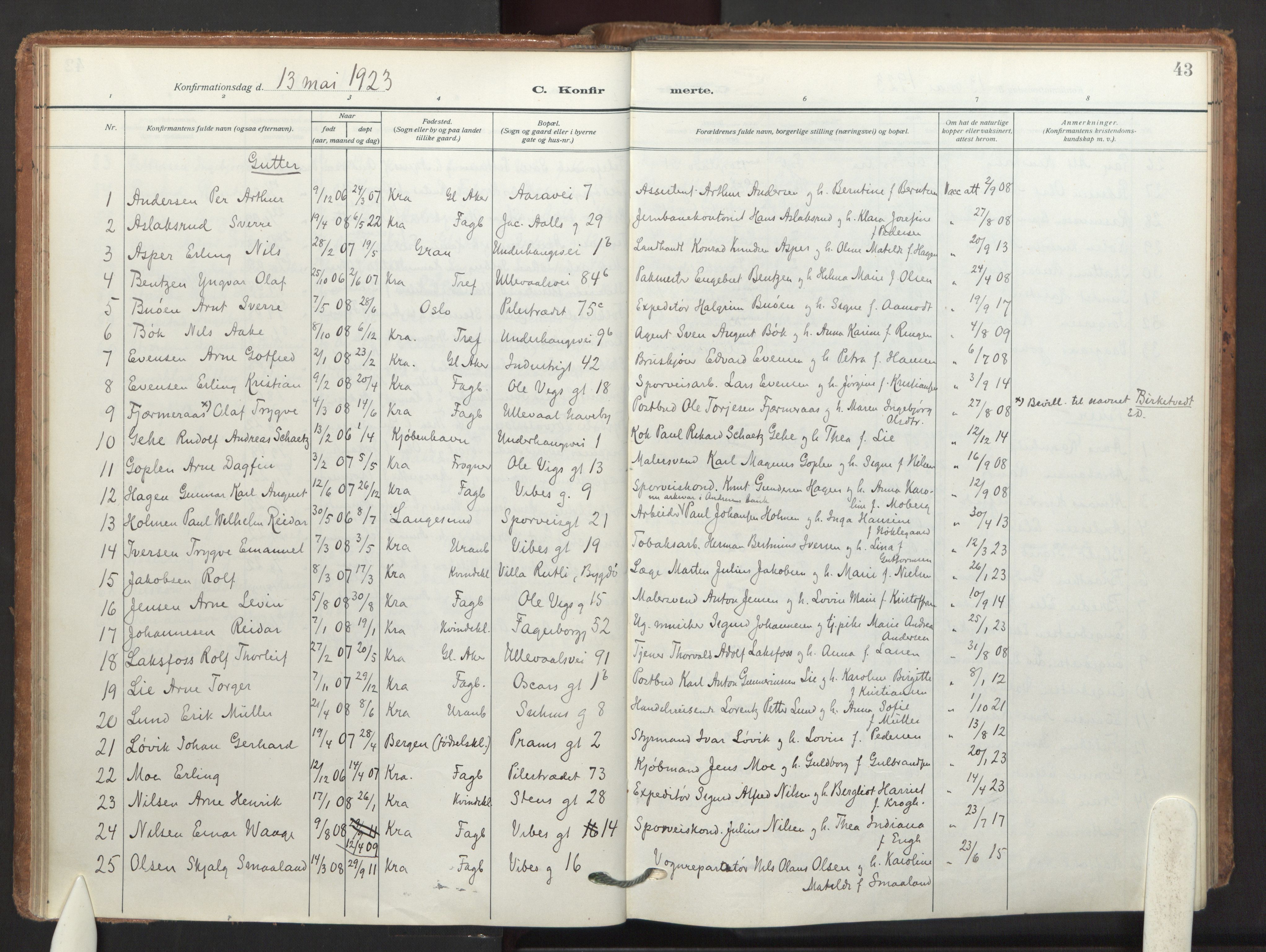 Fagerborg prestekontor Kirkebøker, AV/SAO-A-10844/F/Fa/L0006: Ministerialbok nr. 6, 1919-1946, s. 43