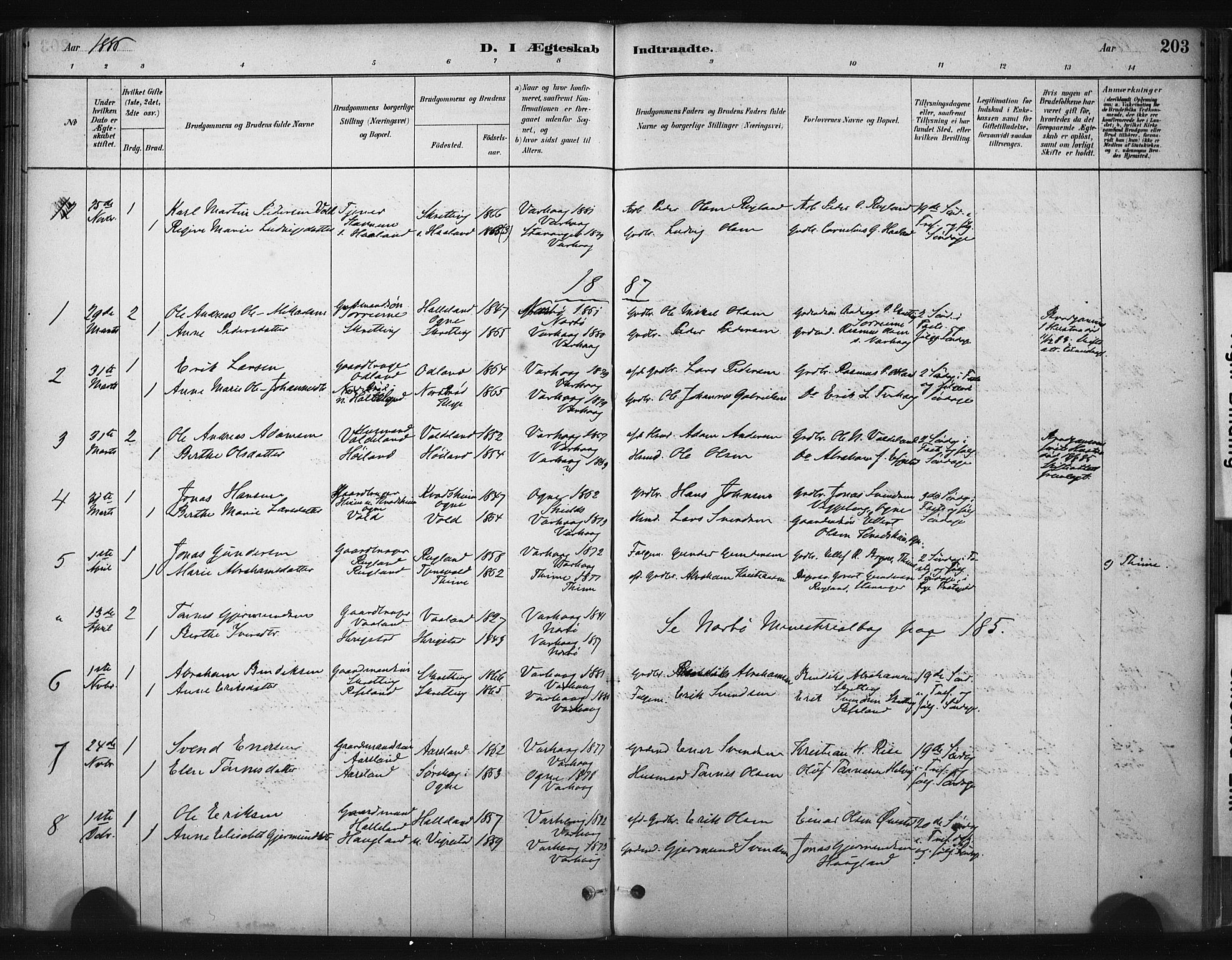Hå sokneprestkontor, AV/SAST-A-101801/001/30BA/L0011: Ministerialbok nr. A 10, 1879-1900, s. 203