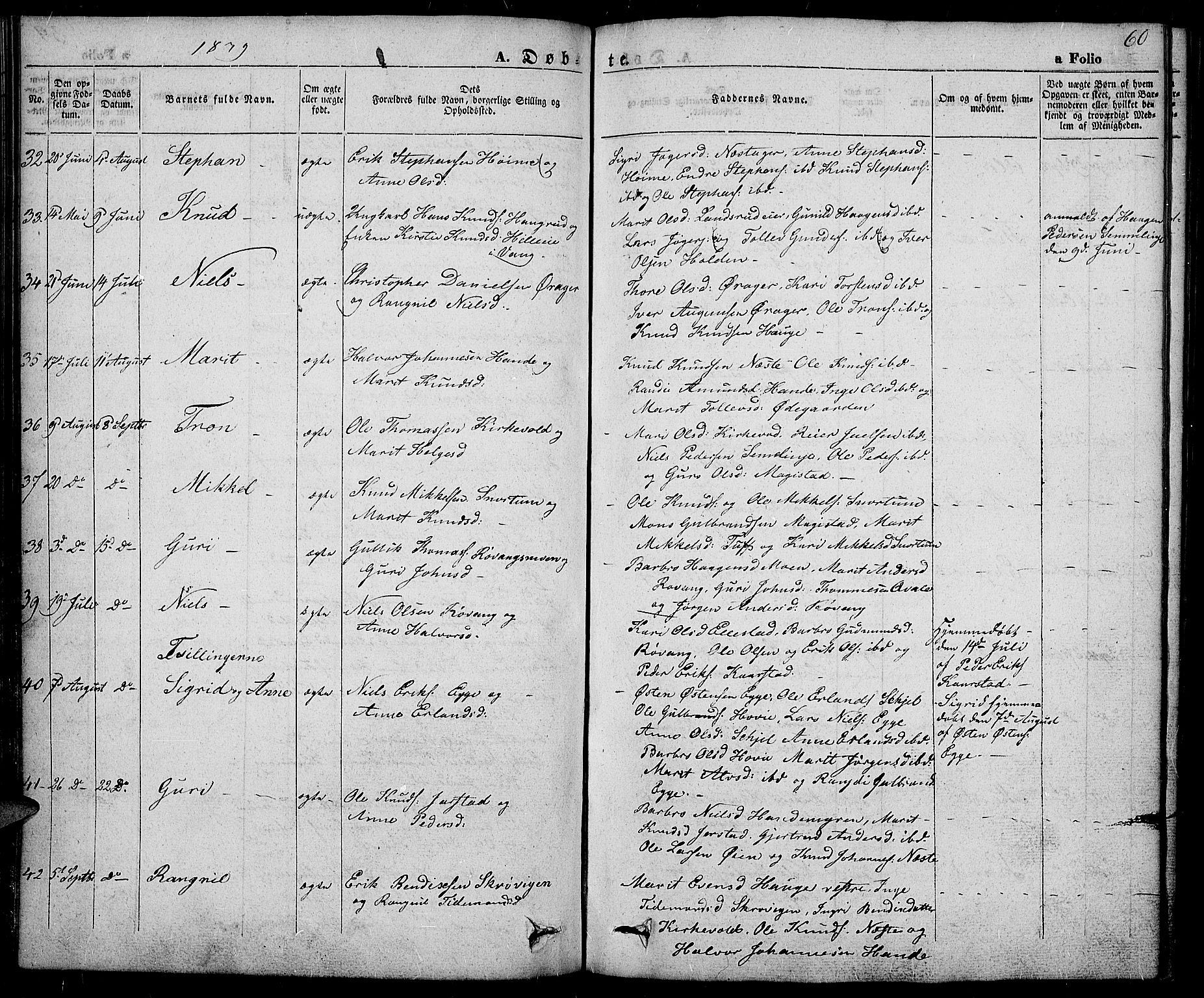 Slidre prestekontor, AV/SAH-PREST-134/H/Ha/Haa/L0003: Ministerialbok nr. 3, 1831-1843, s. 60